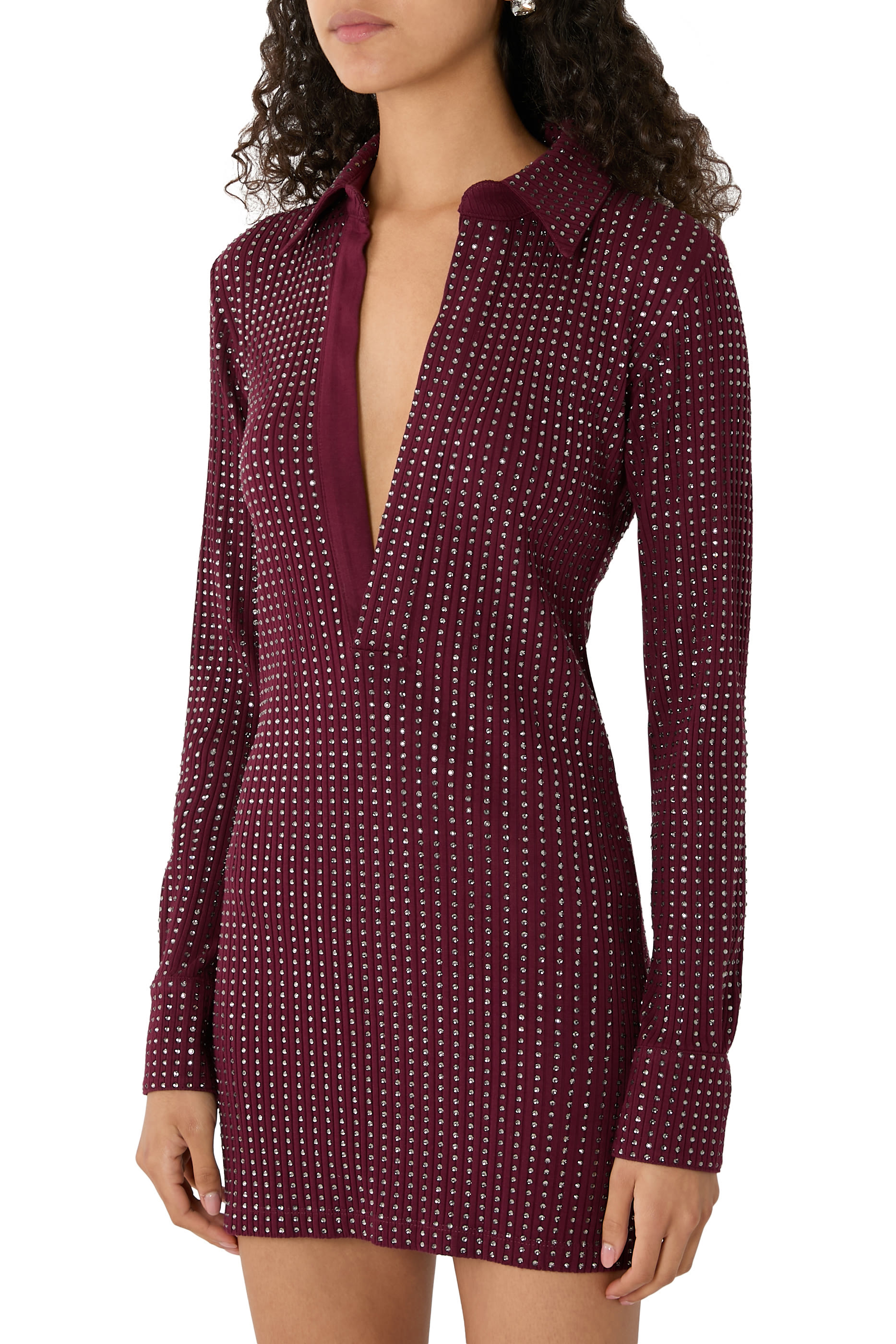 فستان قصير مزين بكريستال