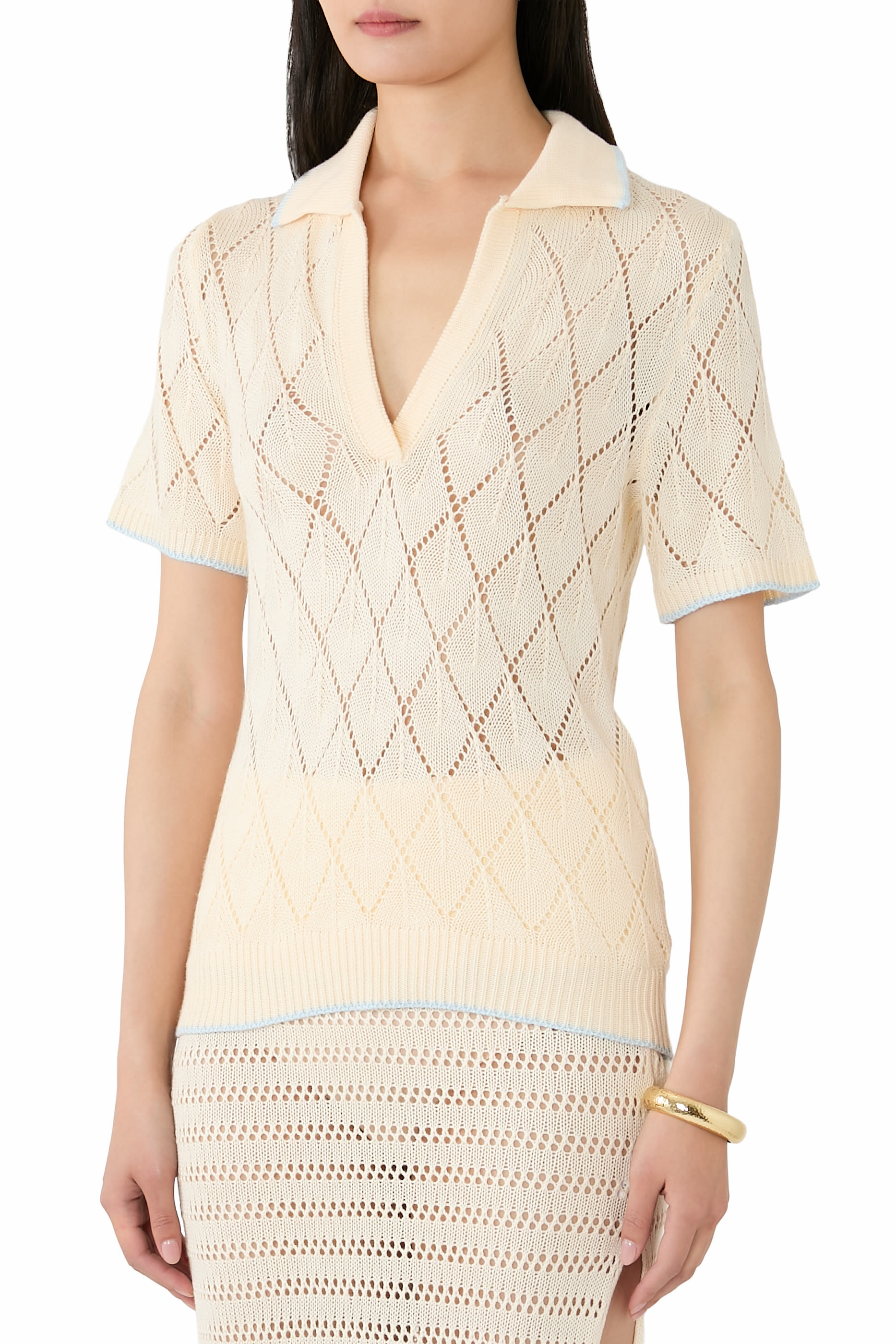 قميص بولو زايلي منسوج بأكمام قصيرة