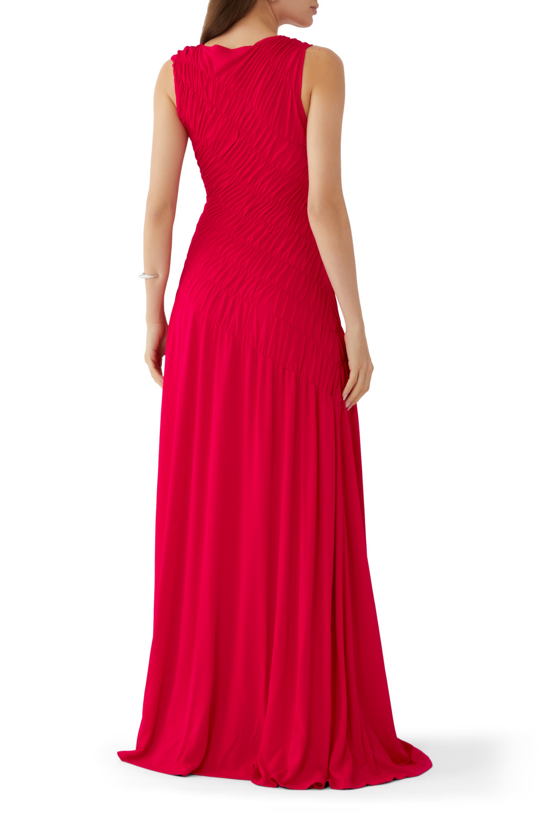 فستان طويل بلا أكمام بكشكش null