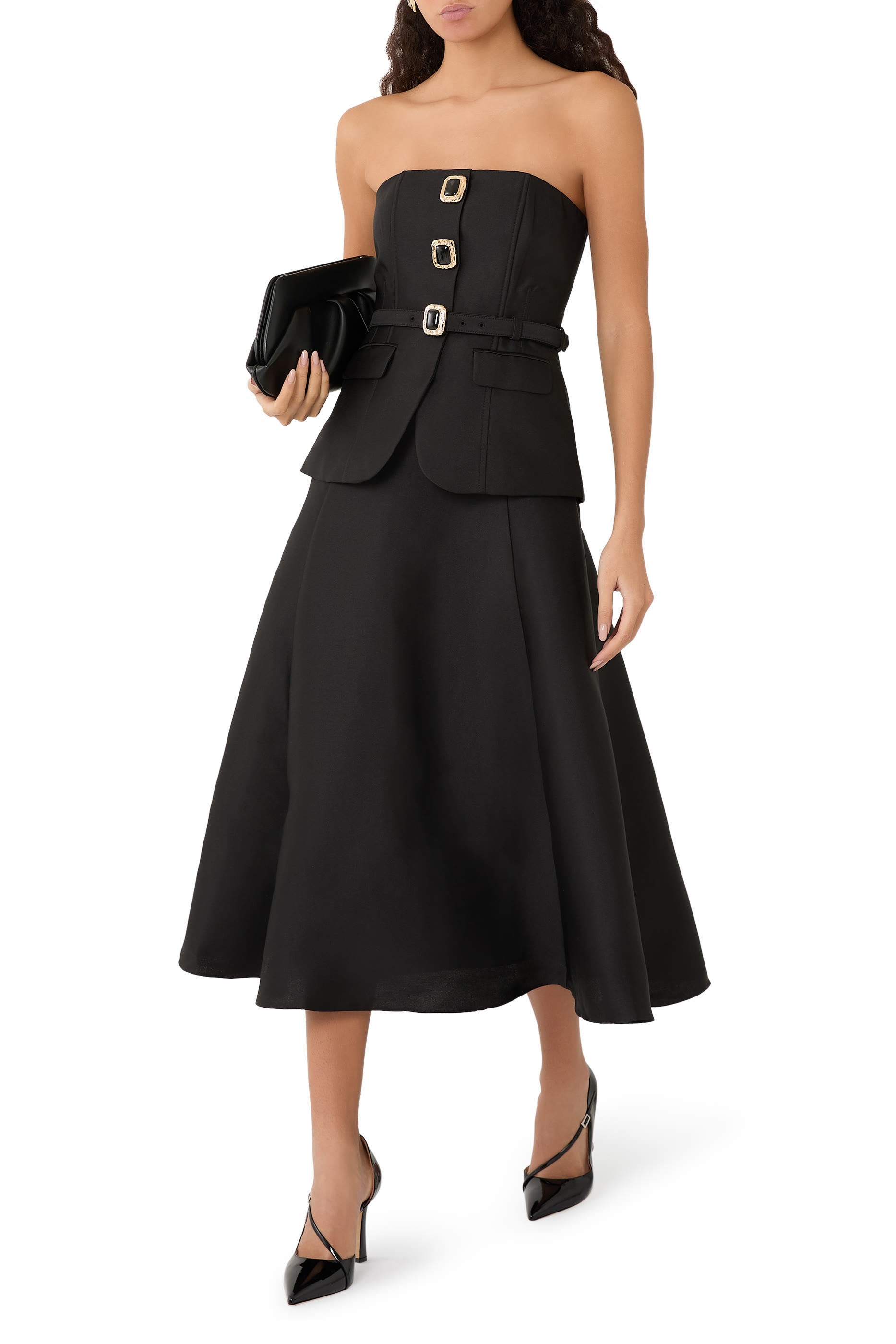 فستان متوسط الطول بلا حمالات تفتا