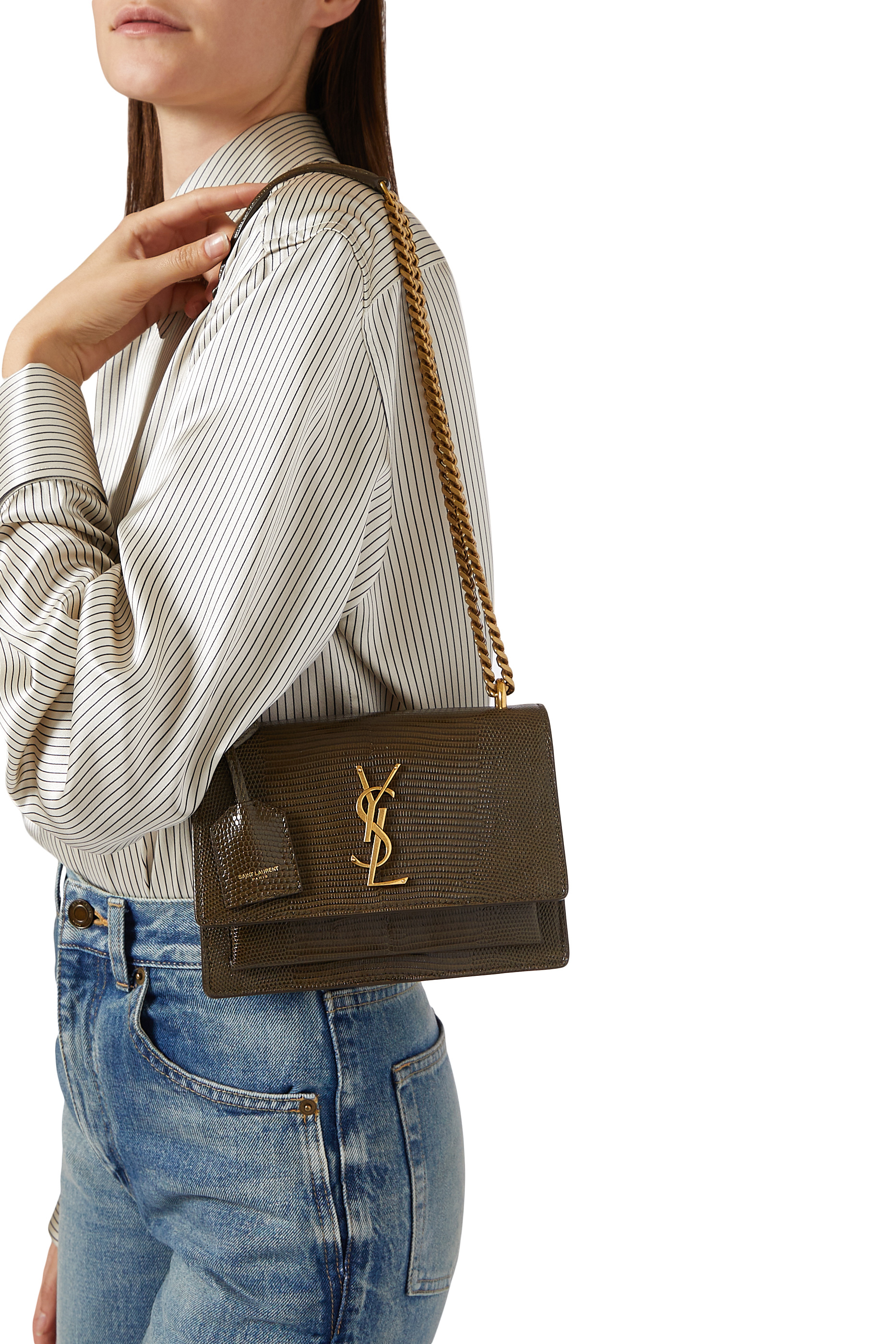 حقيبة كروس سن ست جلد بنقشة جلد تمساح