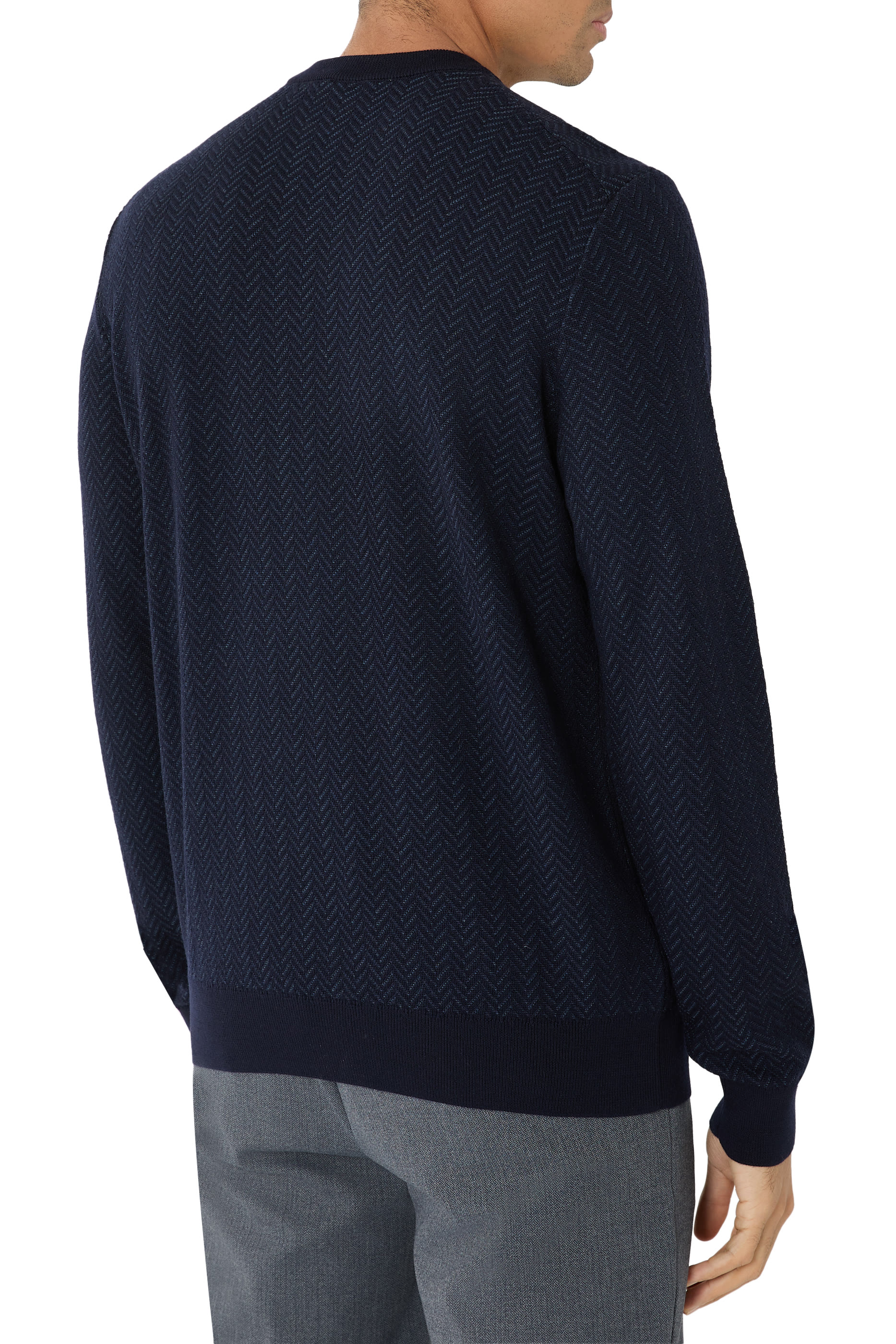 كنزة اتش-هابيتو هيرينغبون بقصة منتظمة