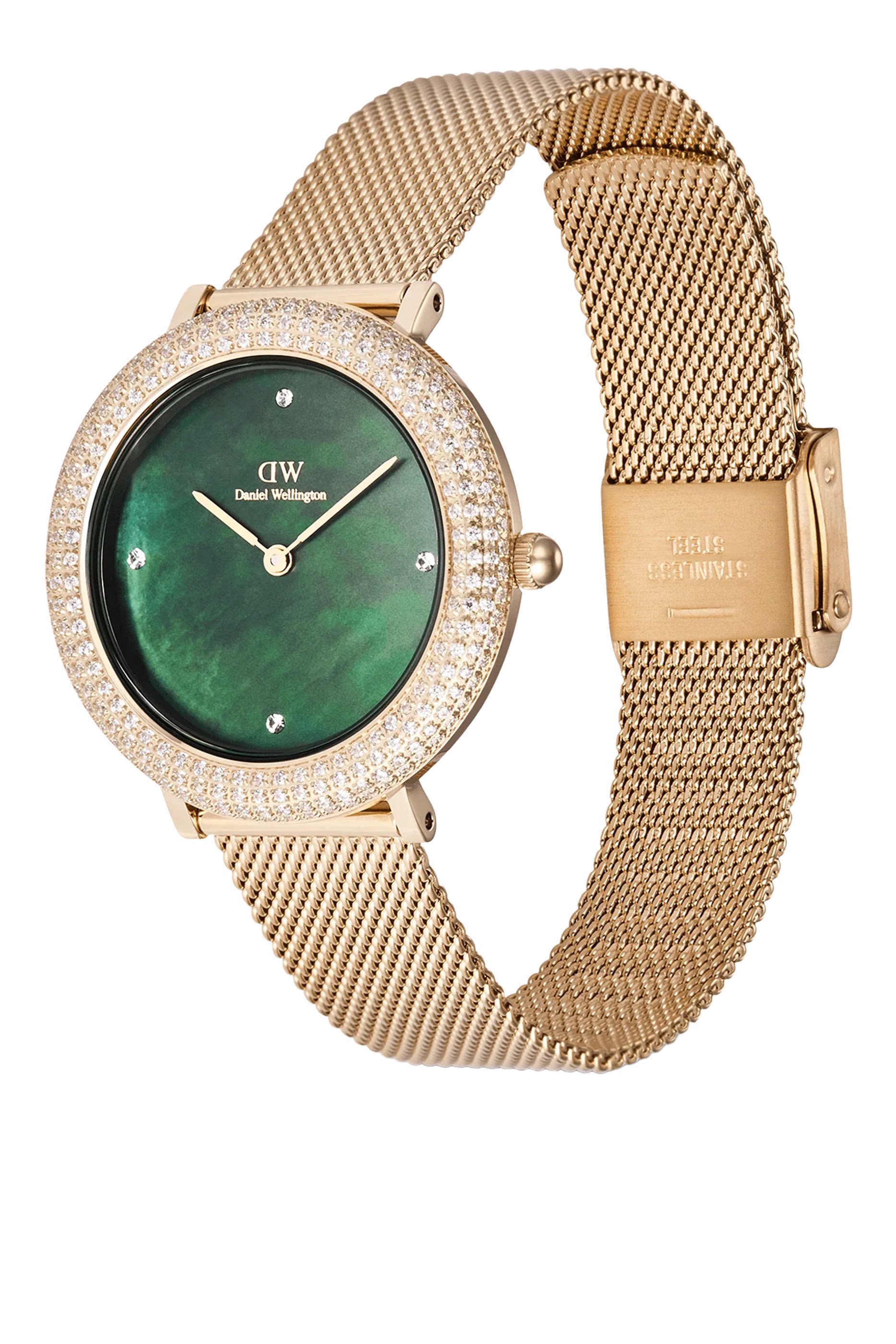 ساعة بقرص مرصع بكريستال، ستانلس ستيل