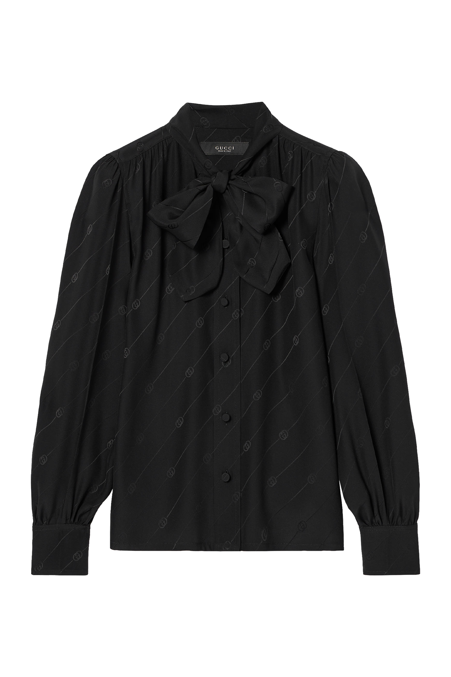 قميص بنقشة حرفي شعار الماركة المتداخلين حرير كريب ستان