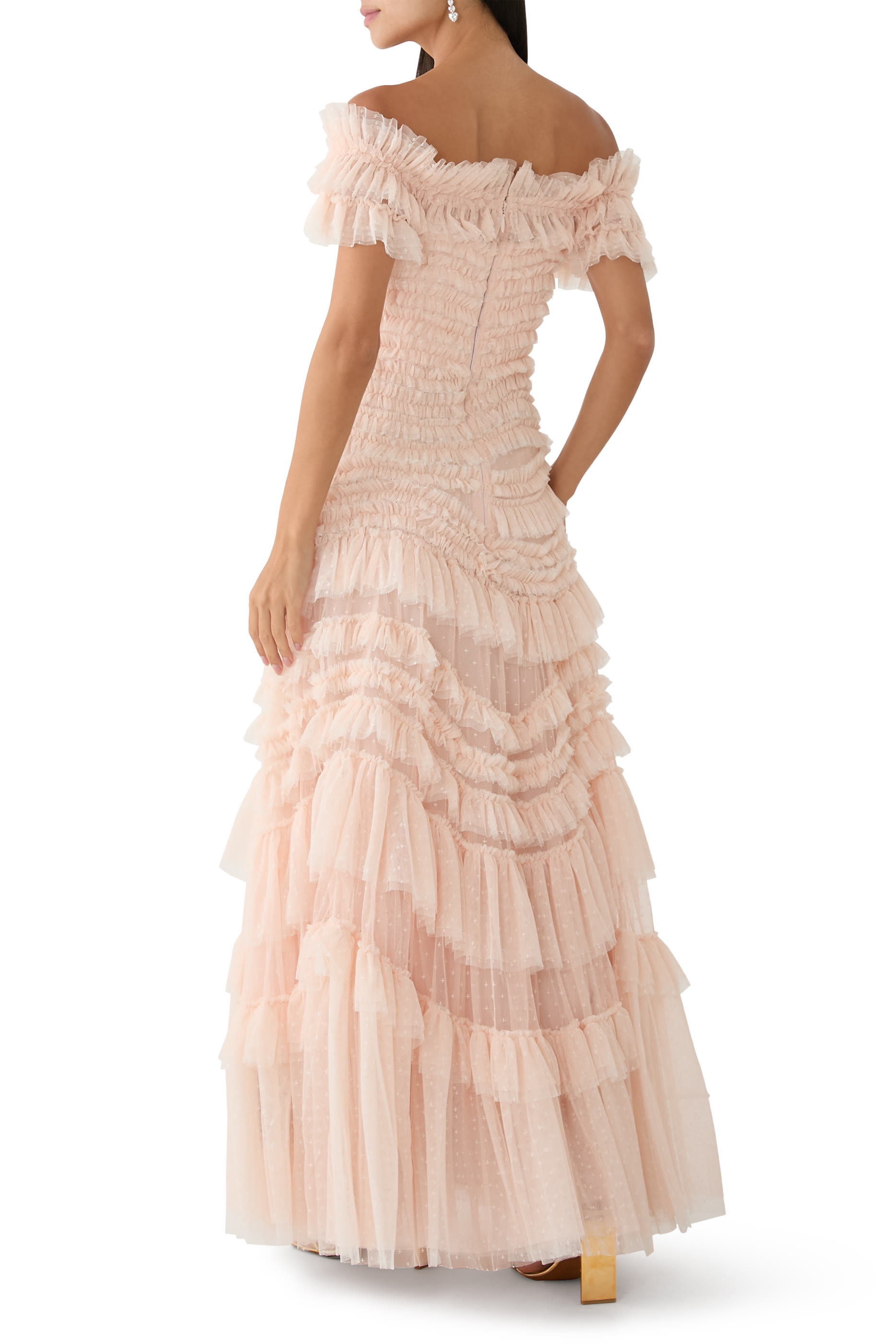 فستان سهرة وايلد روز بأكتاف متساقطة null