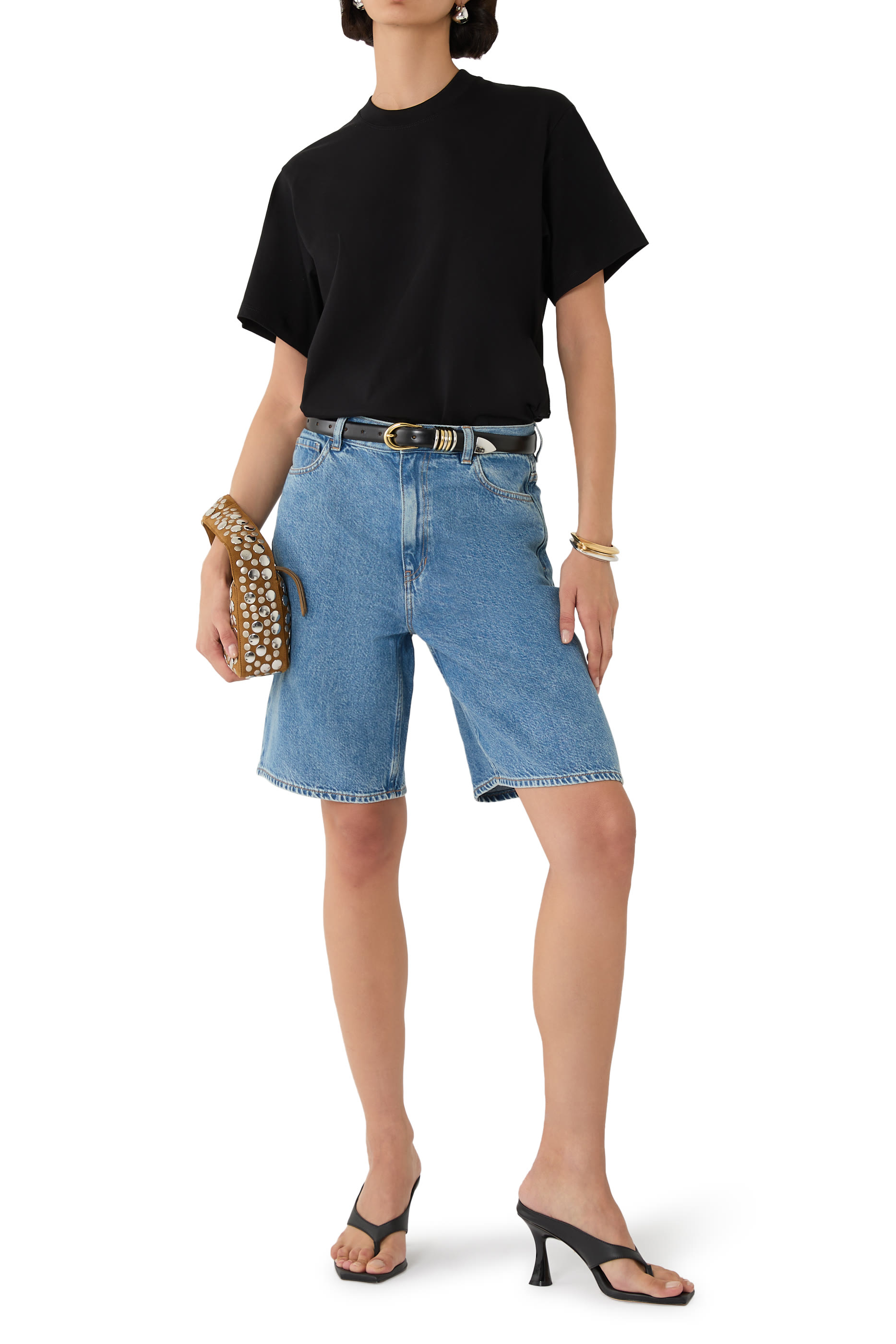 شورت بقصة مريحة دنيم