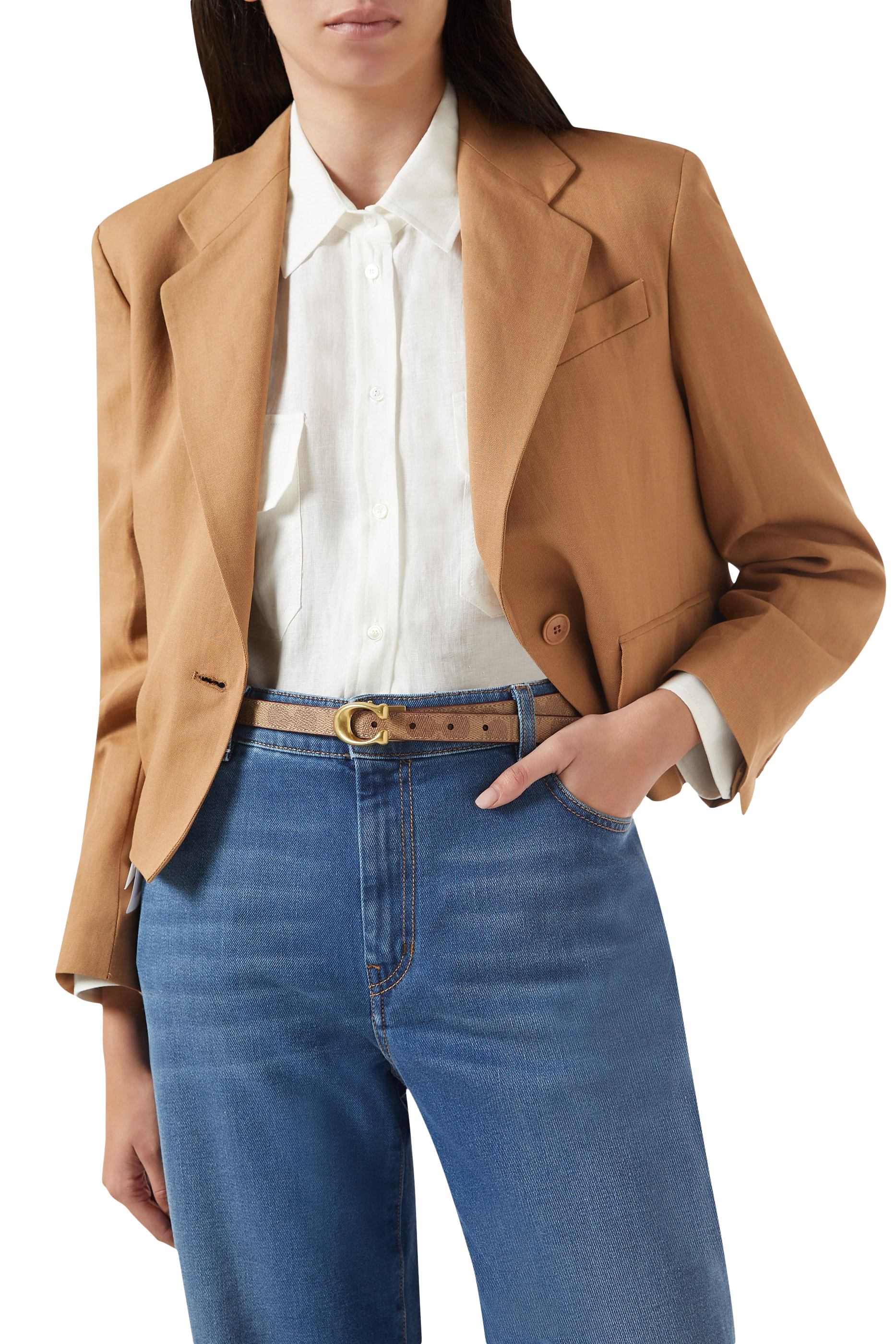 حزام بوجهين بإبزيم بشعار الماركة مصقول