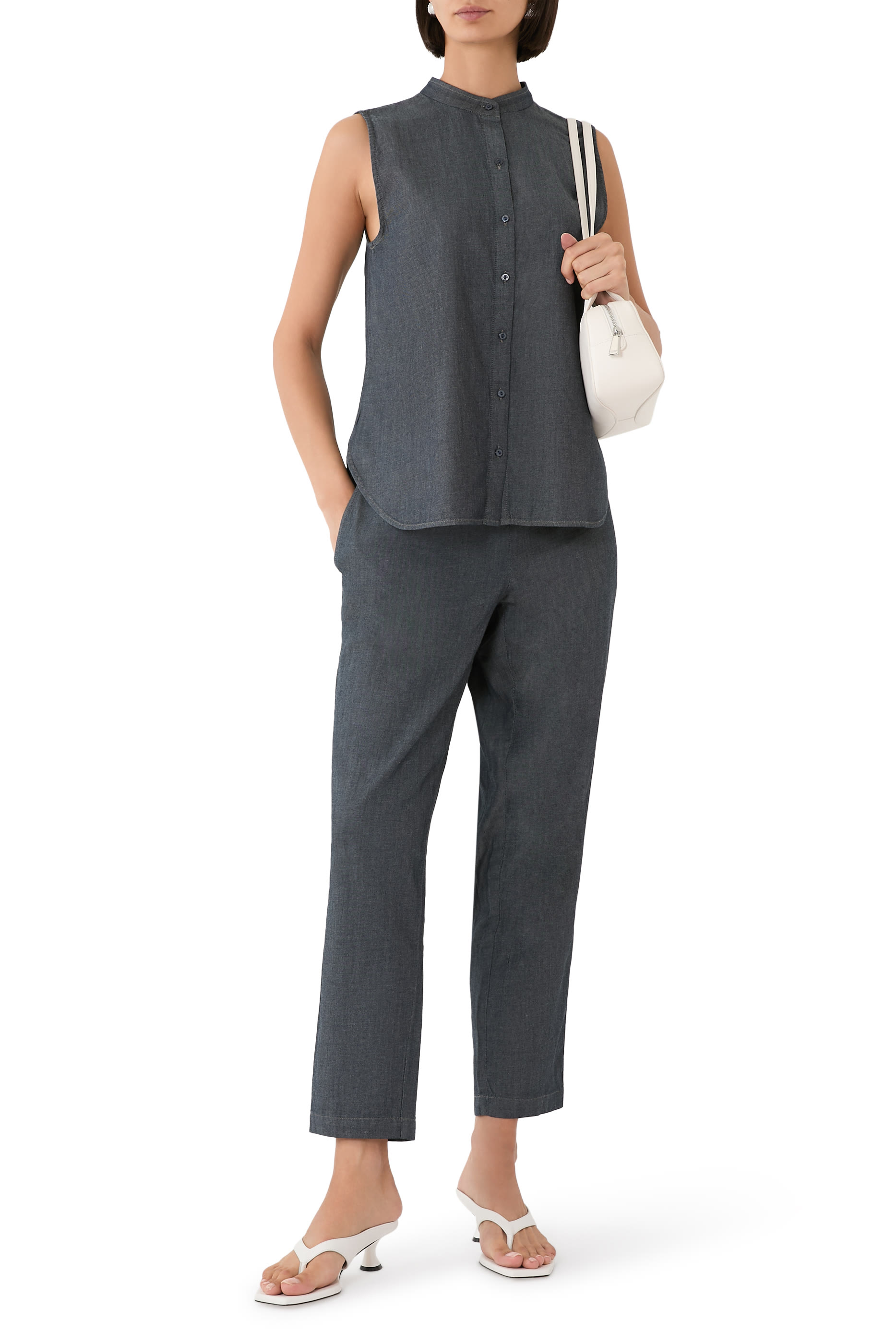 بنطال سهل الارتداء بطول الكاحل قطن عضوي تويل