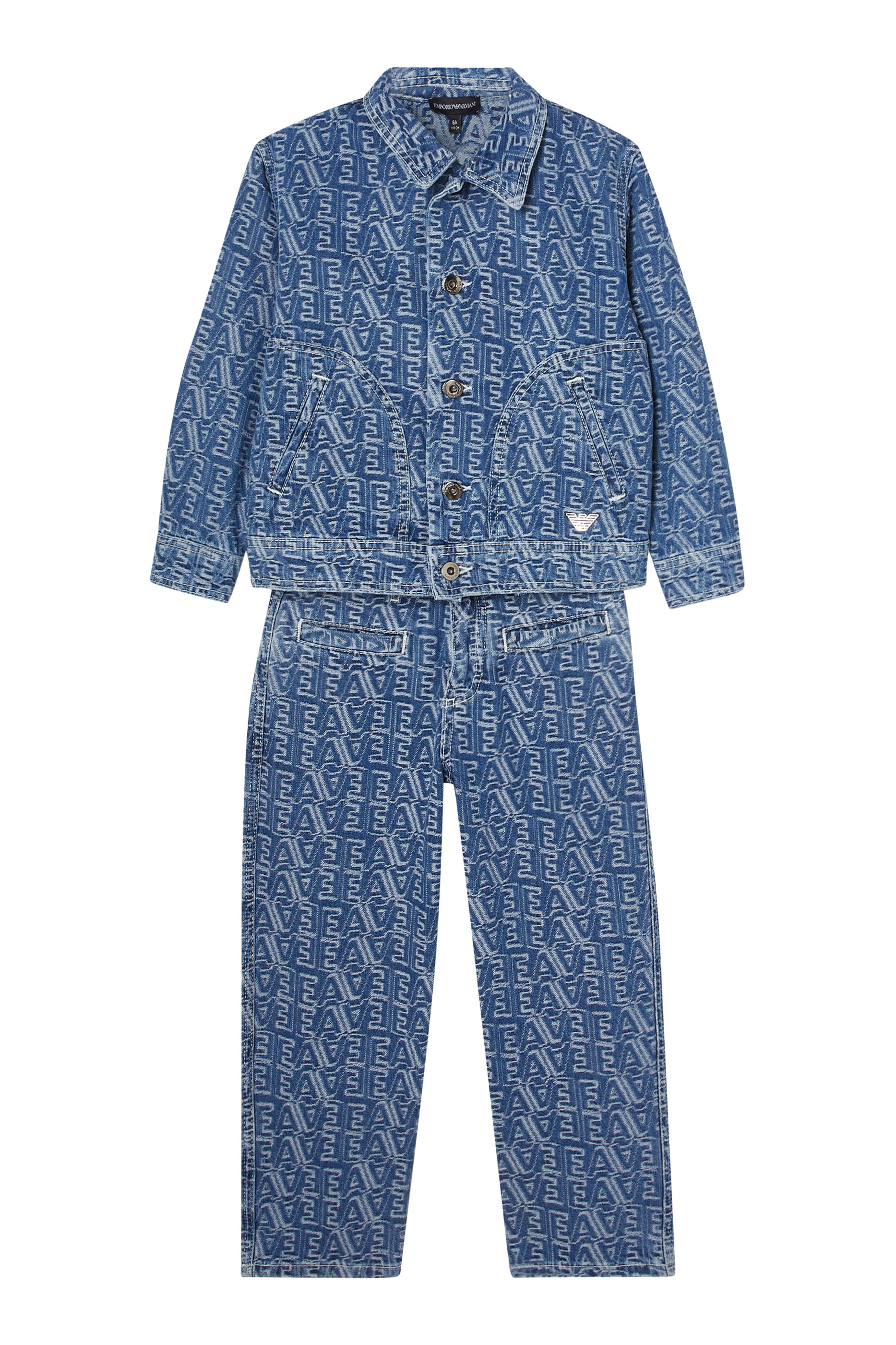 جاكيت جينز بشعار الماركة بالكامل للأطفال