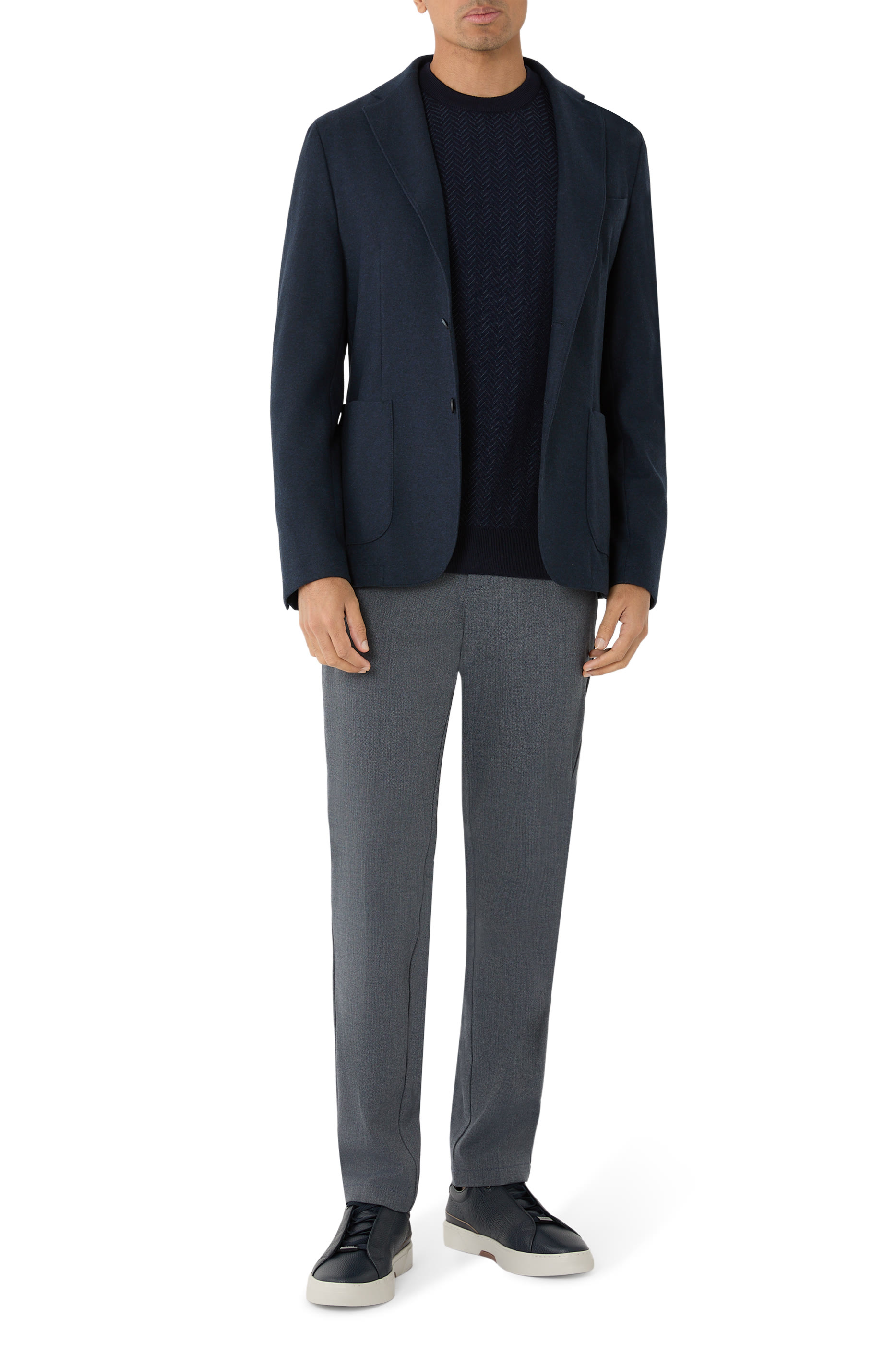 كنزة اتش-هابيتو هيرينغبون بقصة منتظمة