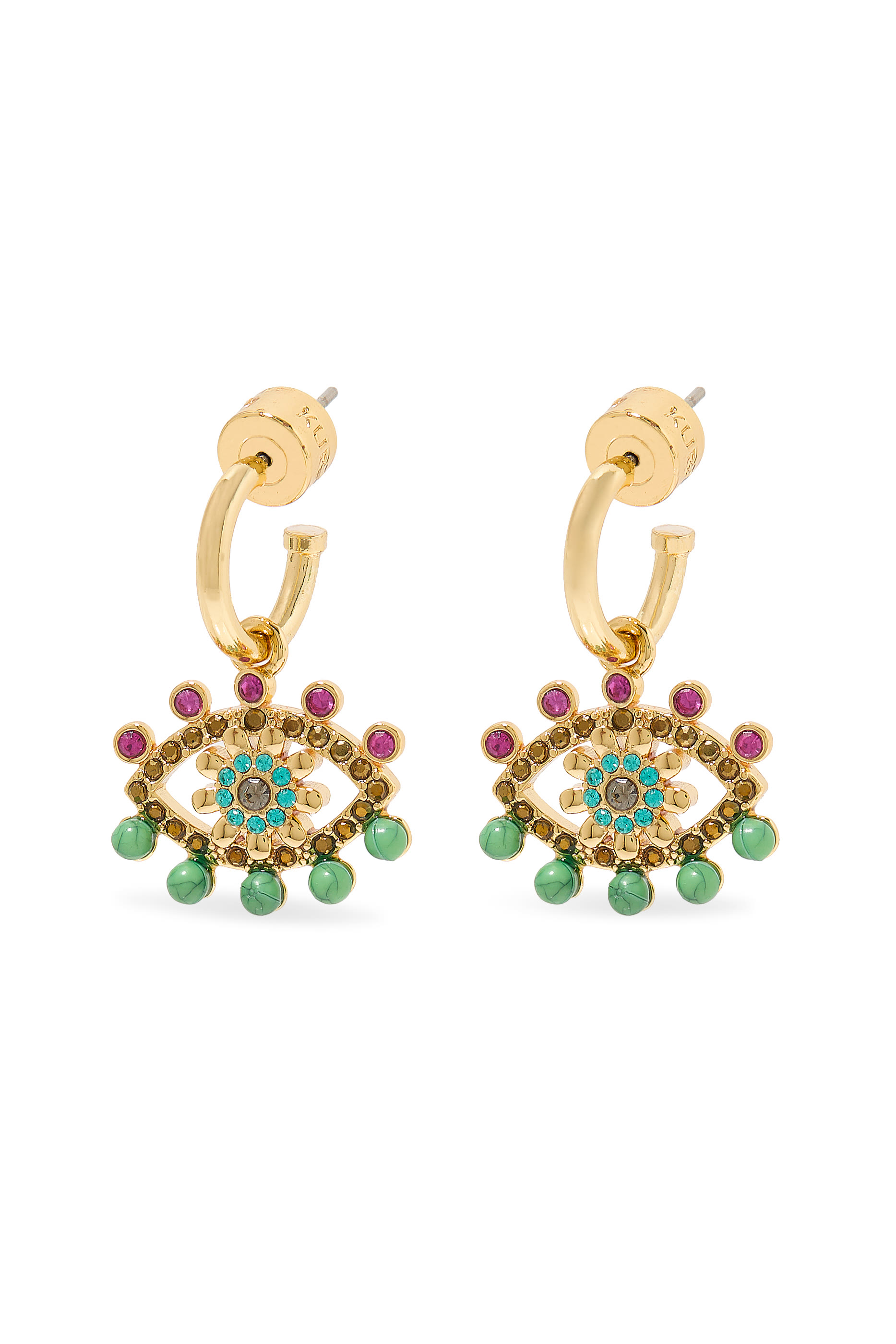 أقراط هاجي مرصعة بأحجار متنوعة بتصميم عين وكريستال، نحاس