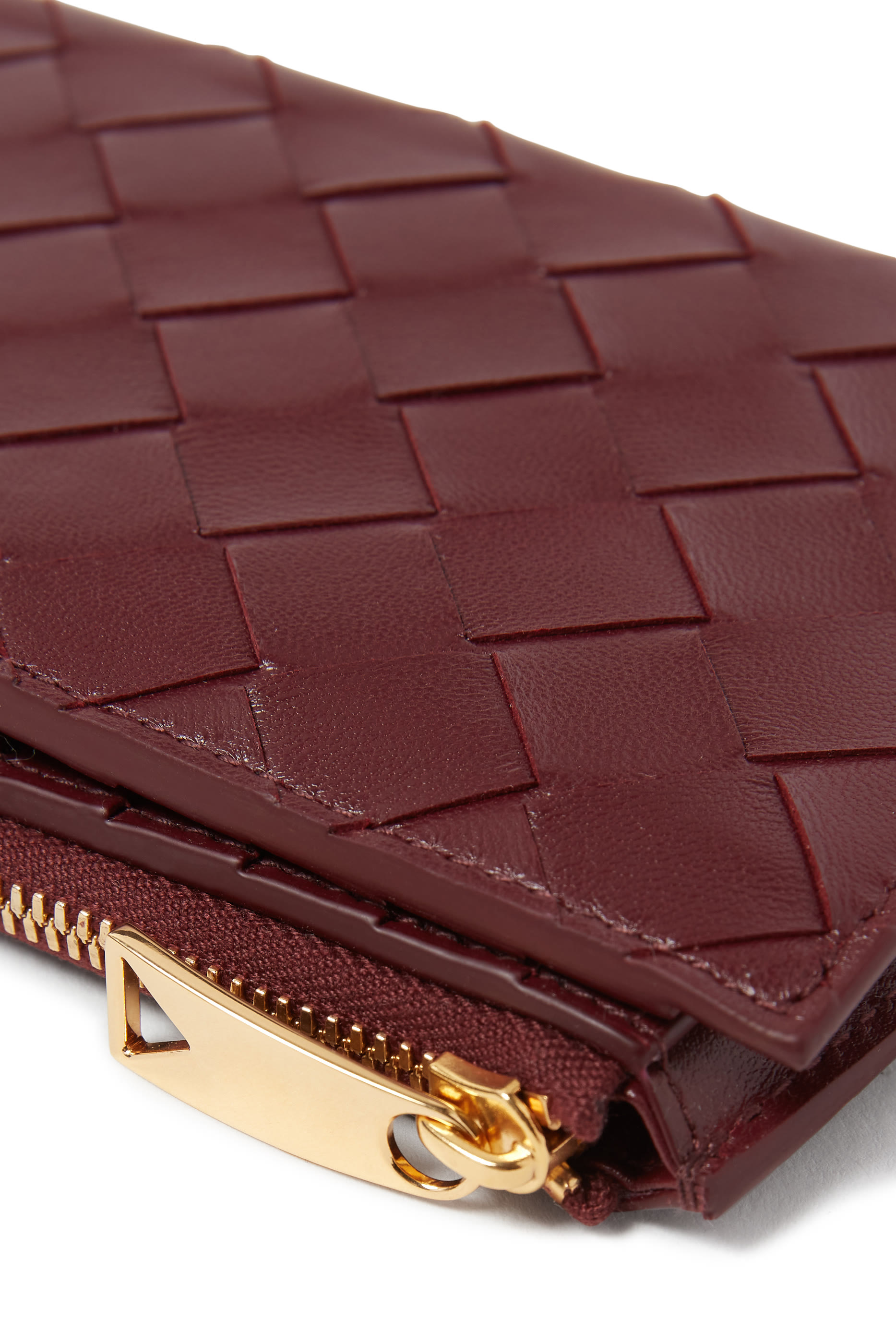 محفظة ثنائية الطي بسحاب جلد مجدول