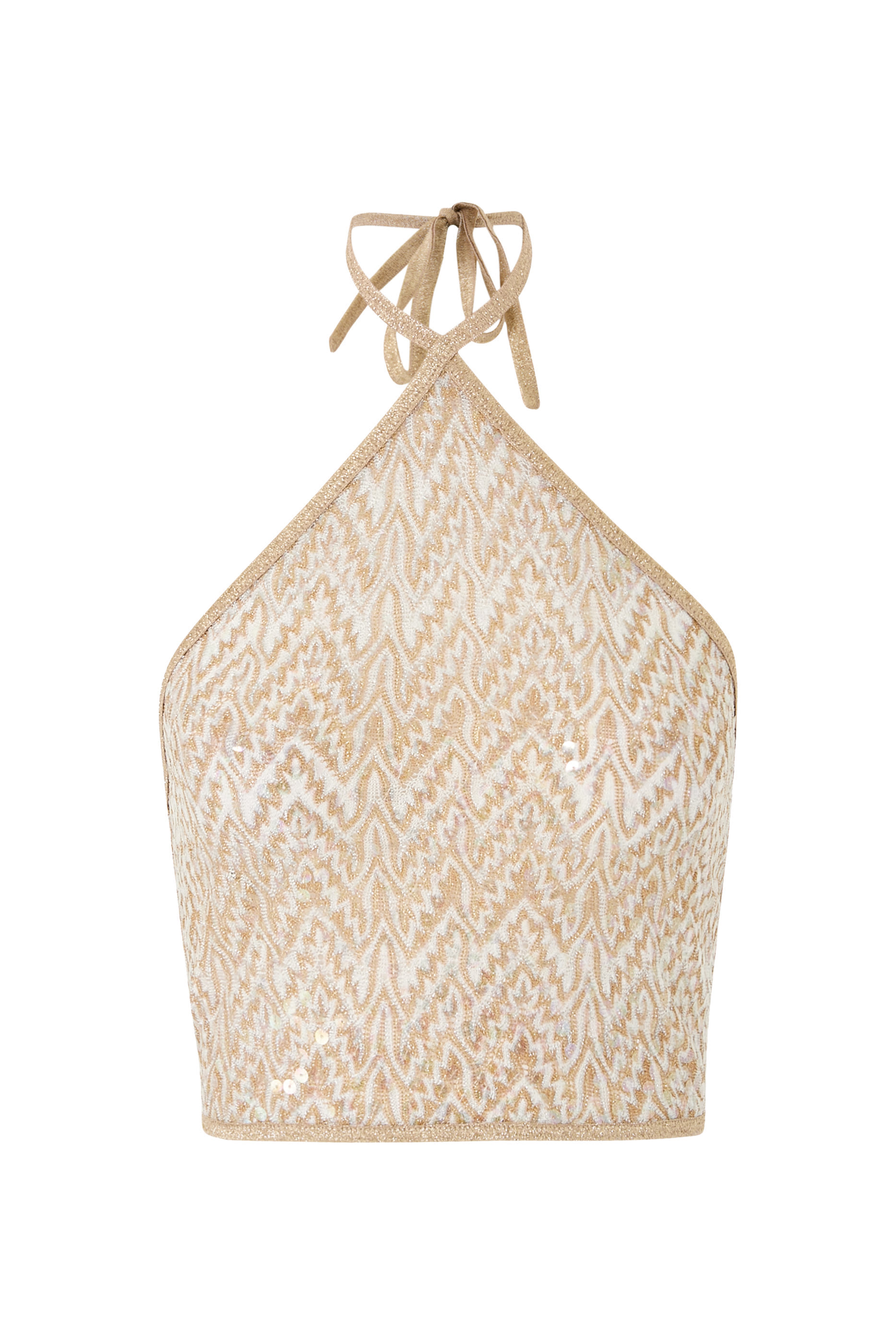 بلوزة قصيرة مزينة بالترتر بنقشة متعرجة برباط حول الرقبة