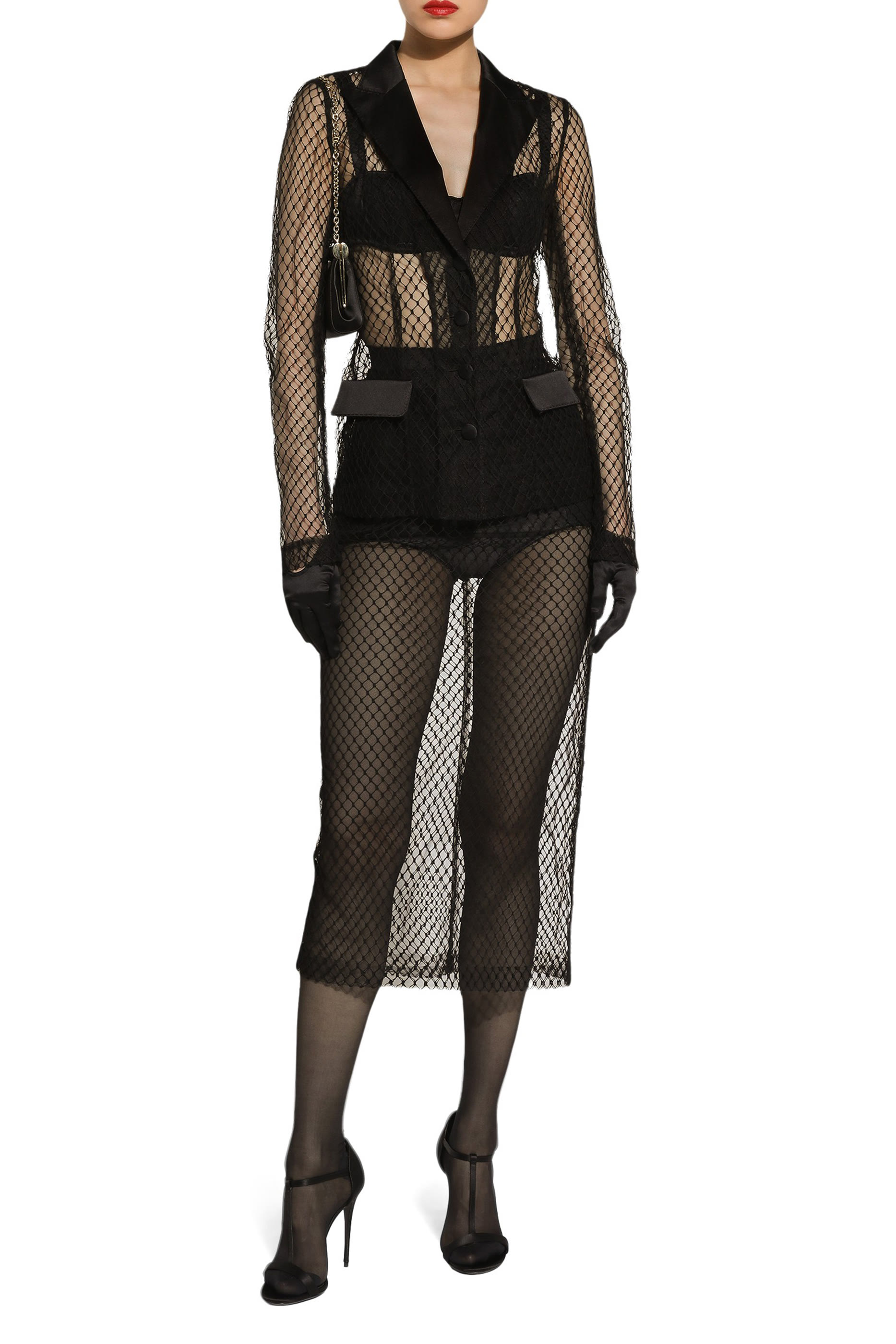 جاكيت سهرة دولتشي بصف أزرار قماش شبكي