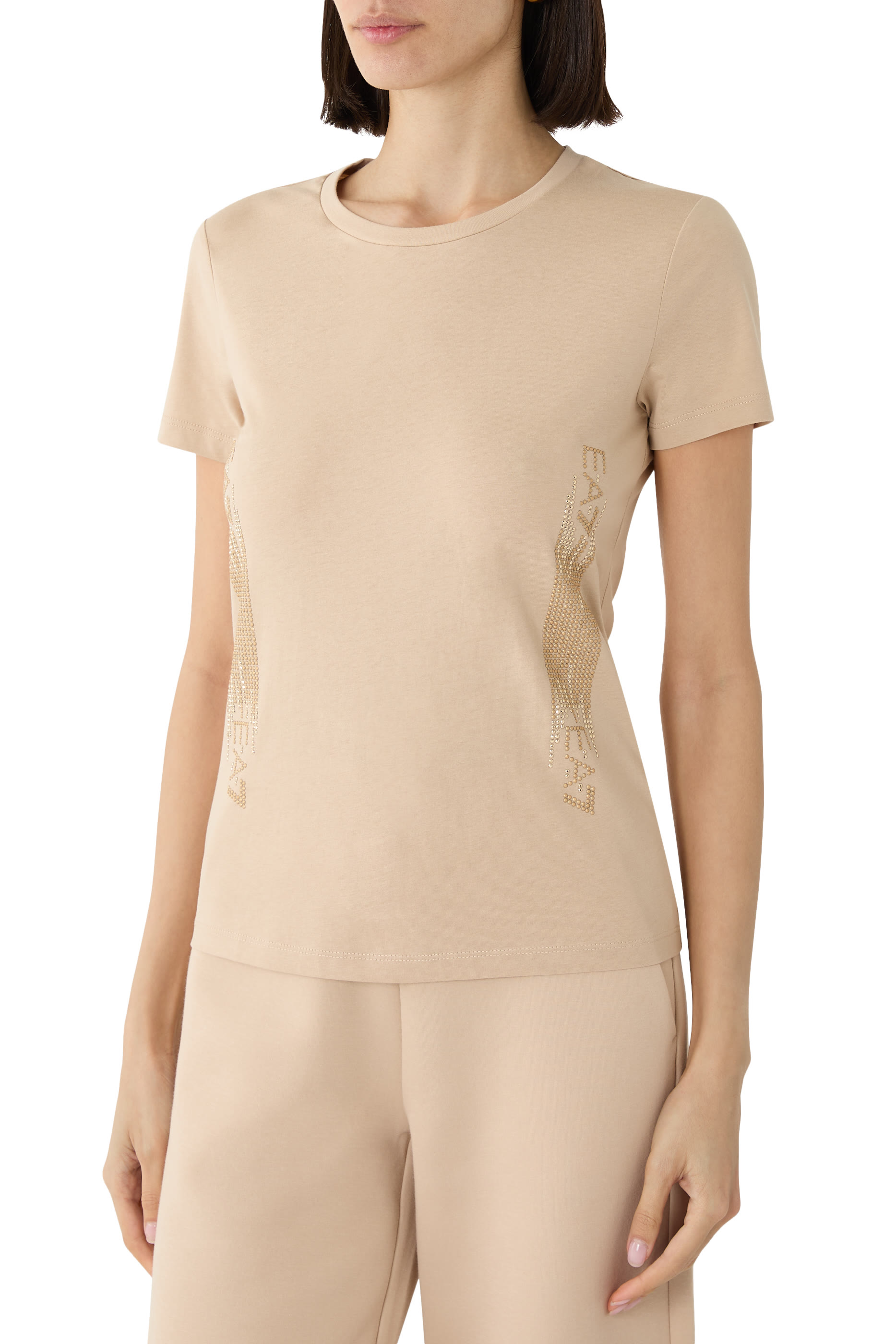 تيشيرت  بشعار الماركة مرصع بأحجار الراين قطن