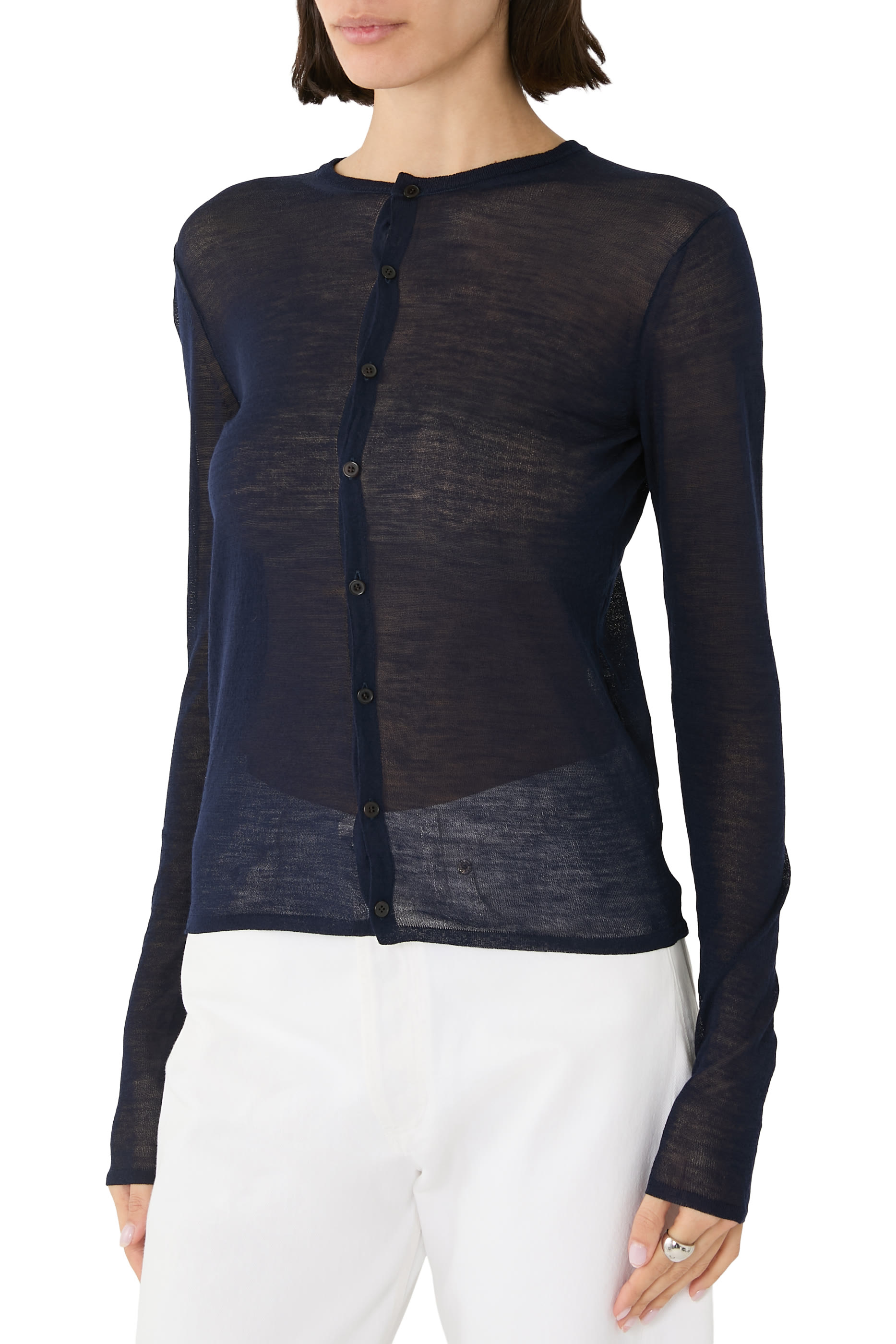 كارديغان بياقة ضيقة قماش ناعم بتصميم مجعد منسوج