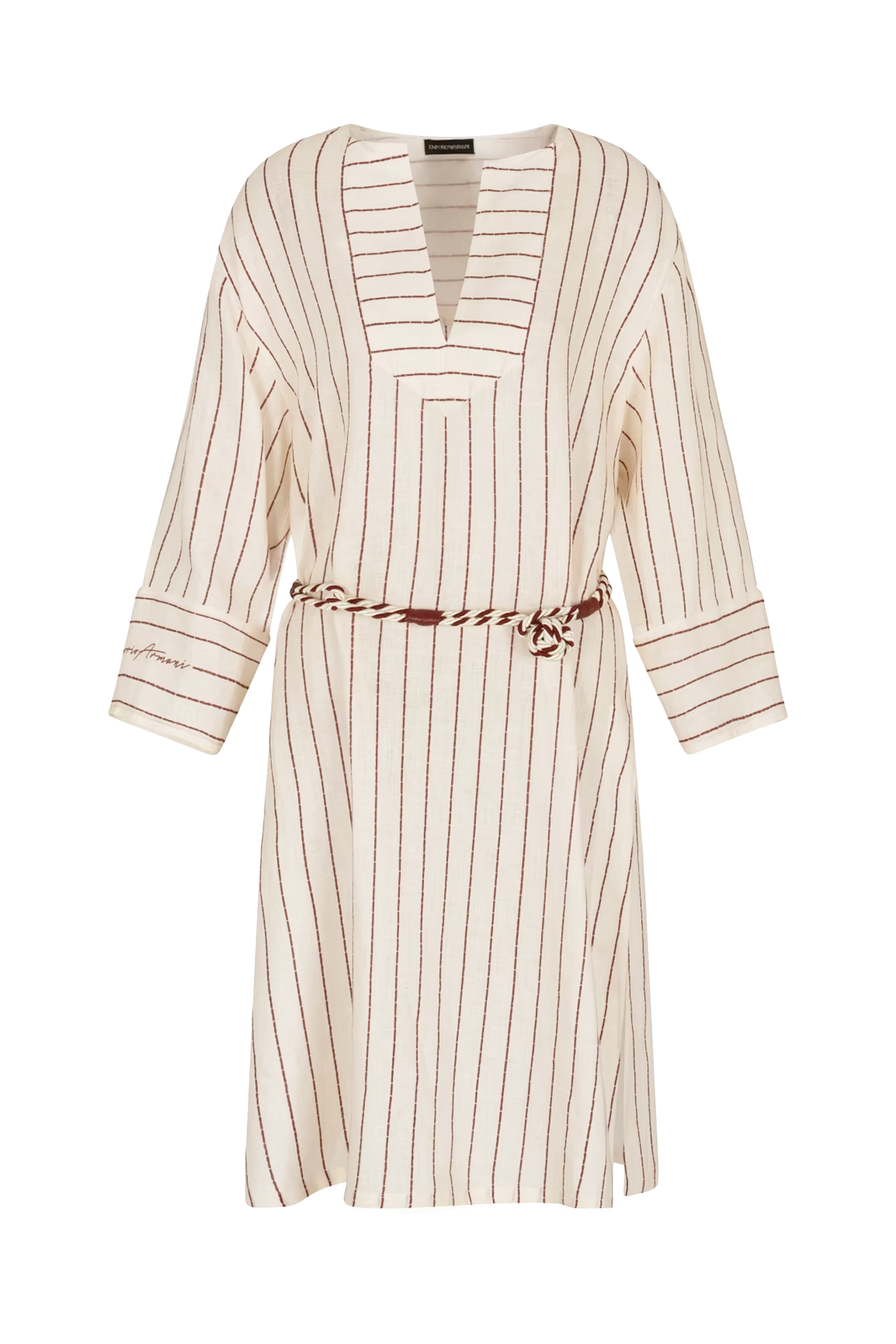 فستان مجموعة ريزورت كابسول بطبعة خطوط رفيعة كتان