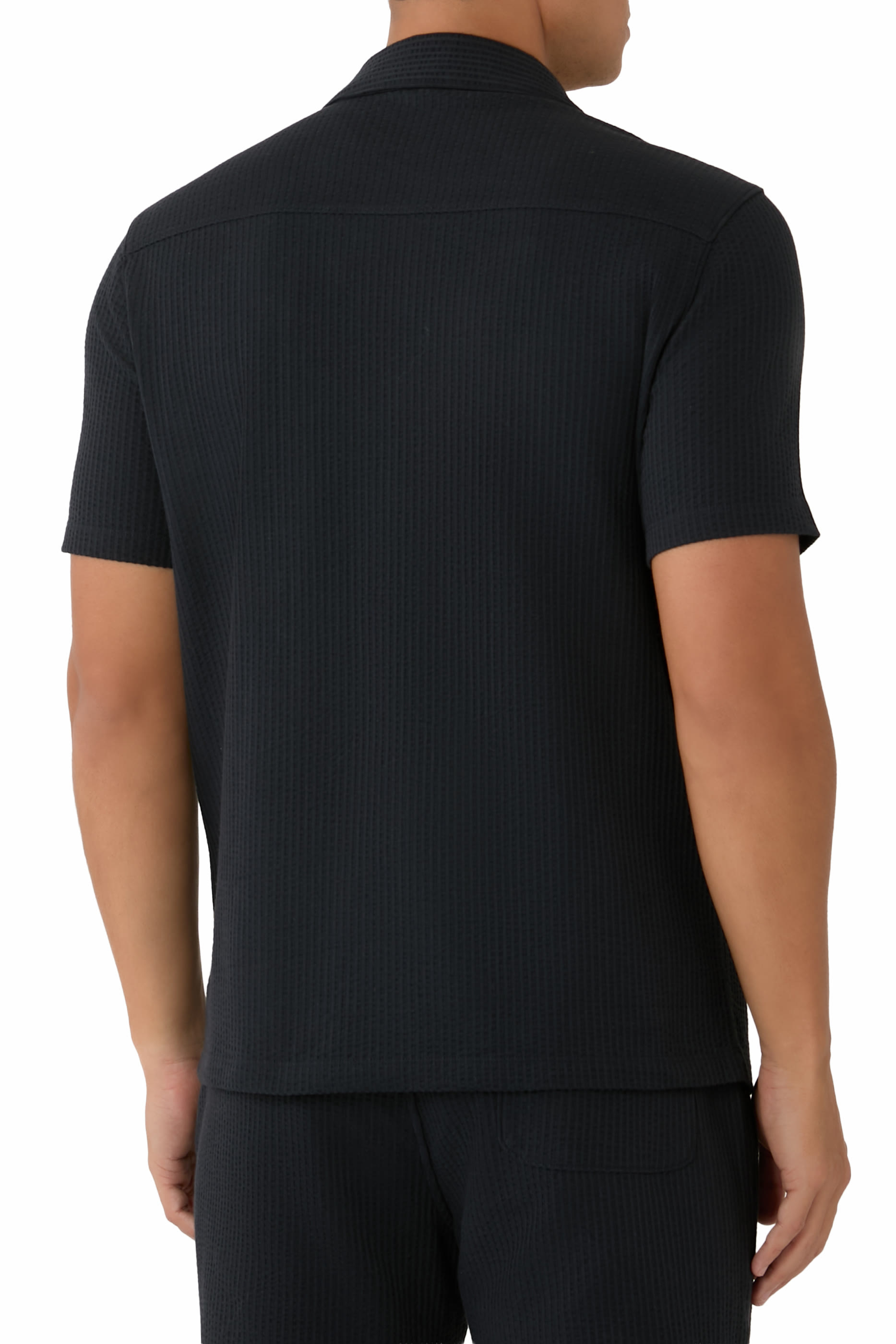 قميص بياقة جوني نسيج قطن مطاطي سيرساكر