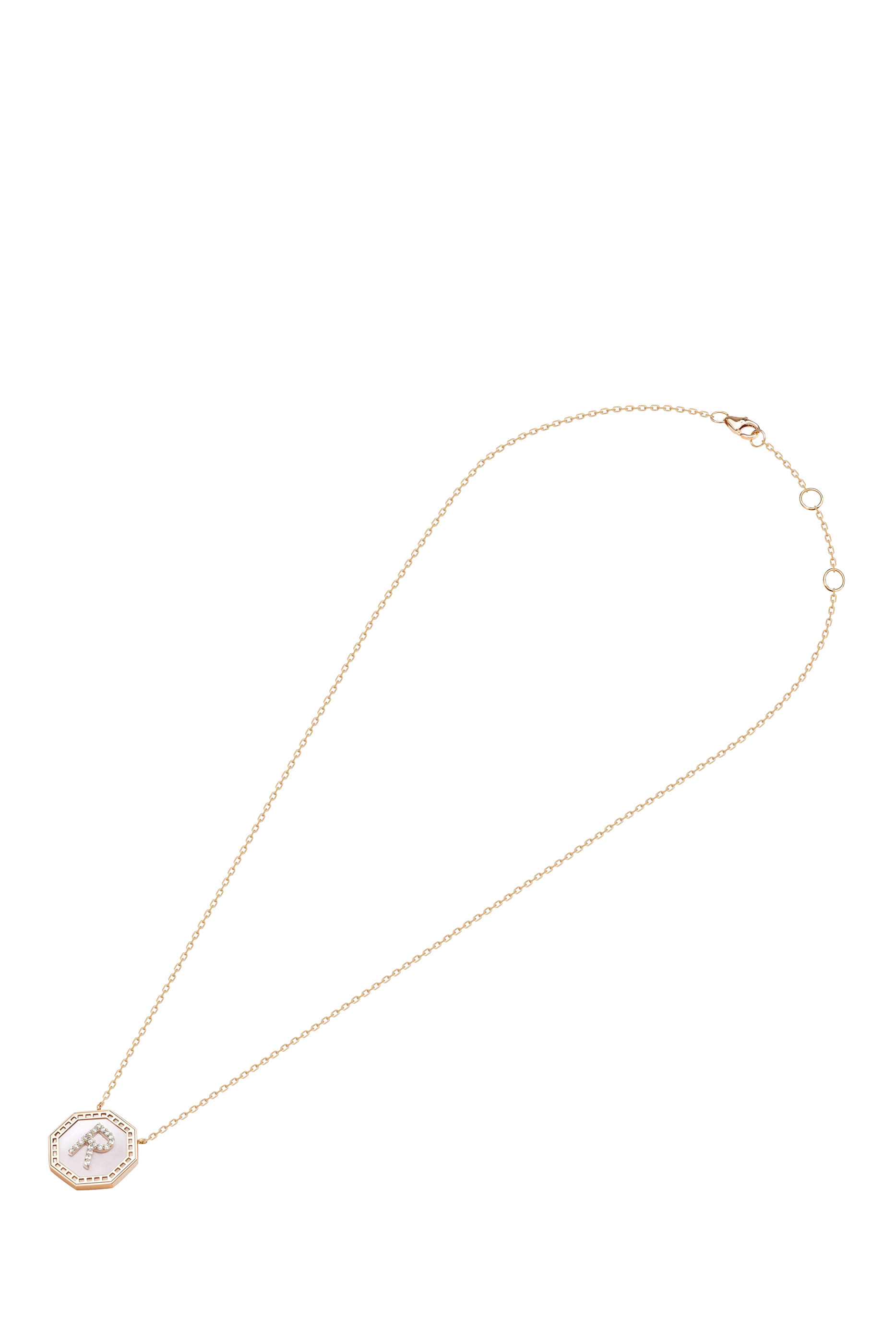 قلادة تراث بدلاية بتصميم حرف R مرصعة بماس، ذهب وردي عيار 18