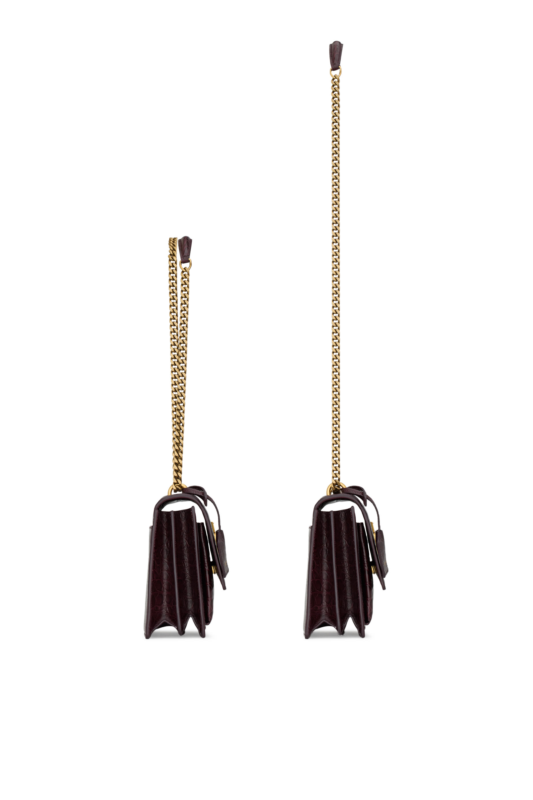 حقيبة سن ست متوسطة جلد لامع بنقشة جلد التمساح