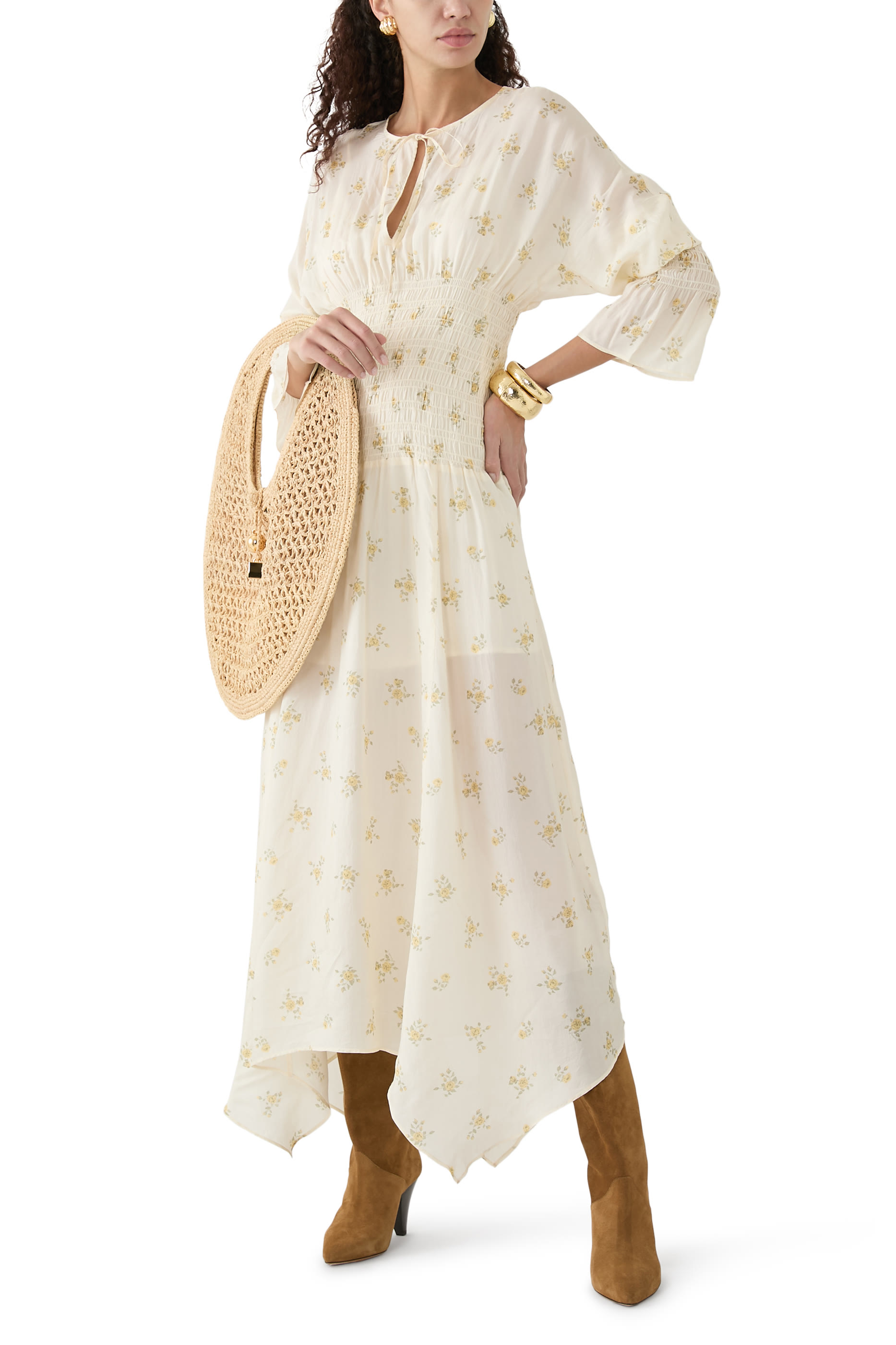 فستان بنمط زهور متوسط الطول