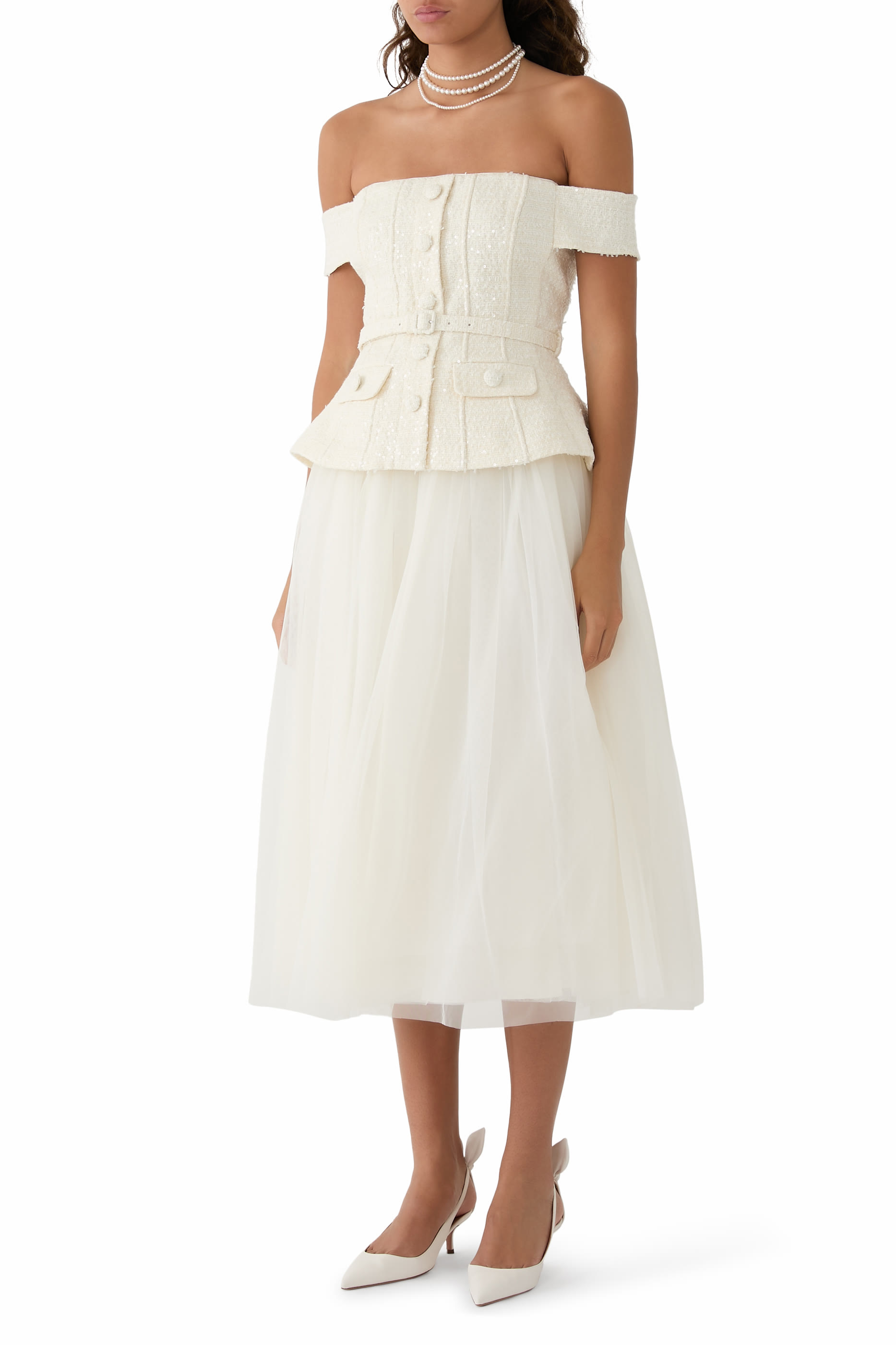 فستان متوسط الطول بوكليه تول