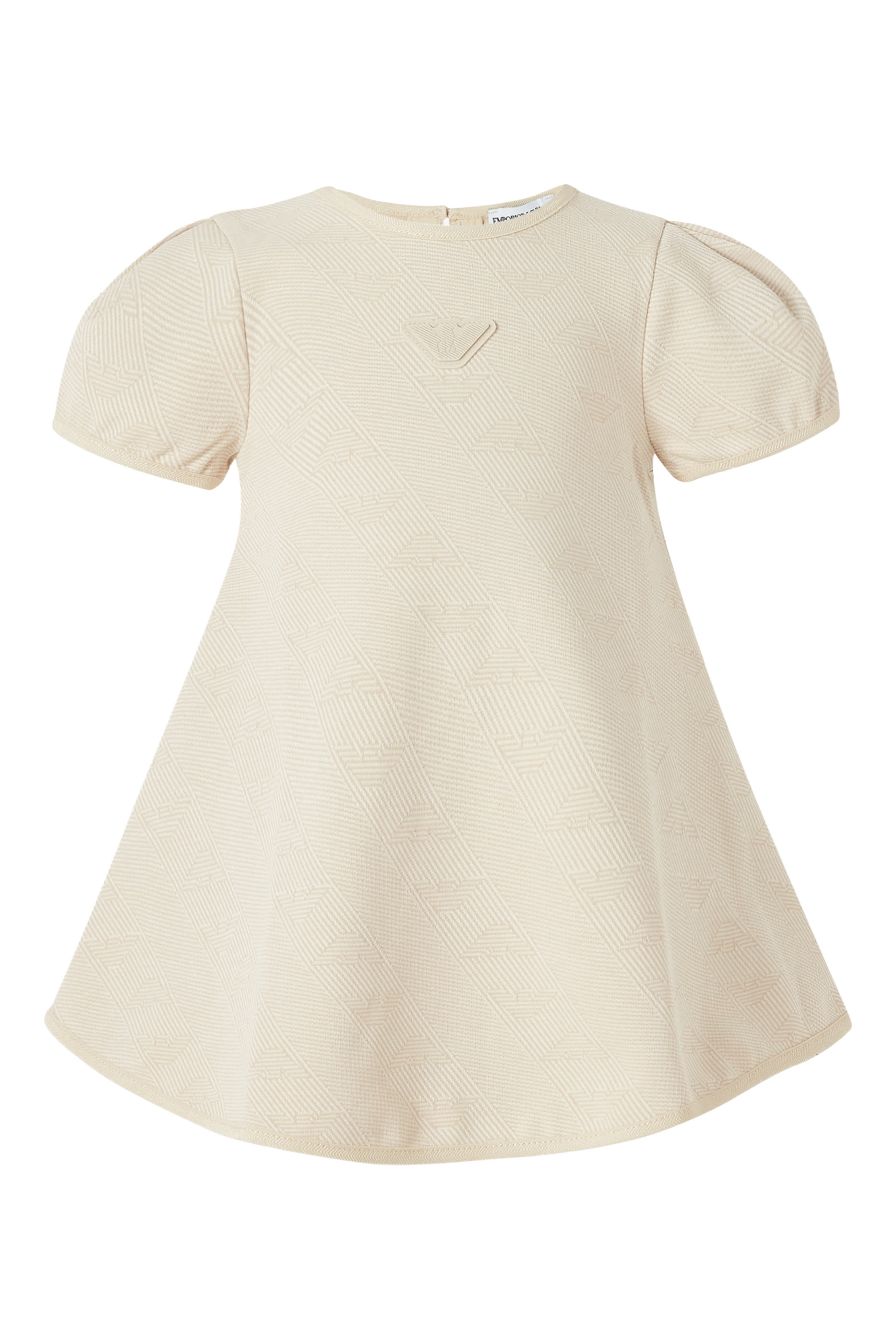 فستان بقصة واسعة نحو الأسفل وشعار الماركة للأطفال