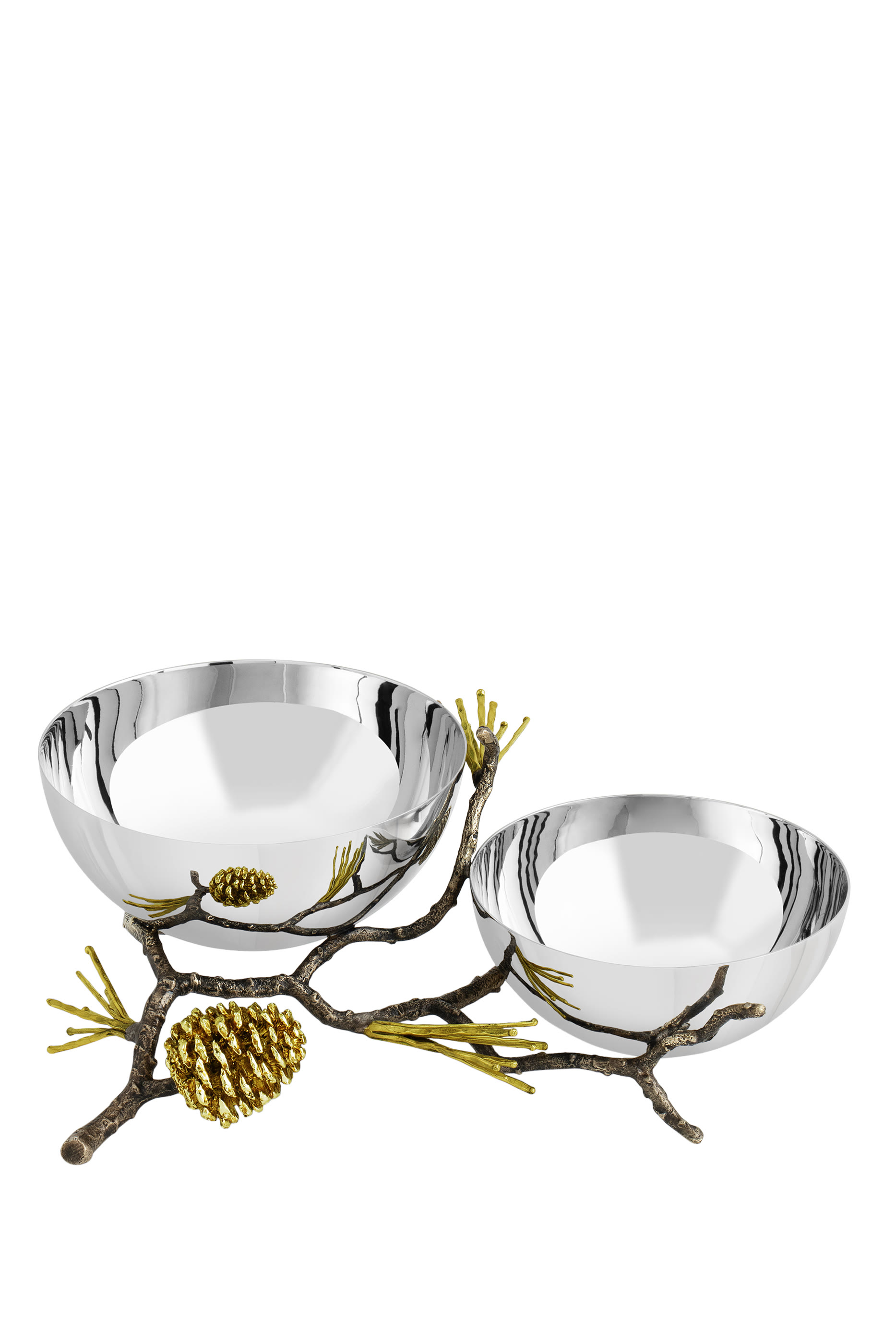 وعاء ثنائي مزين بالصنوبر