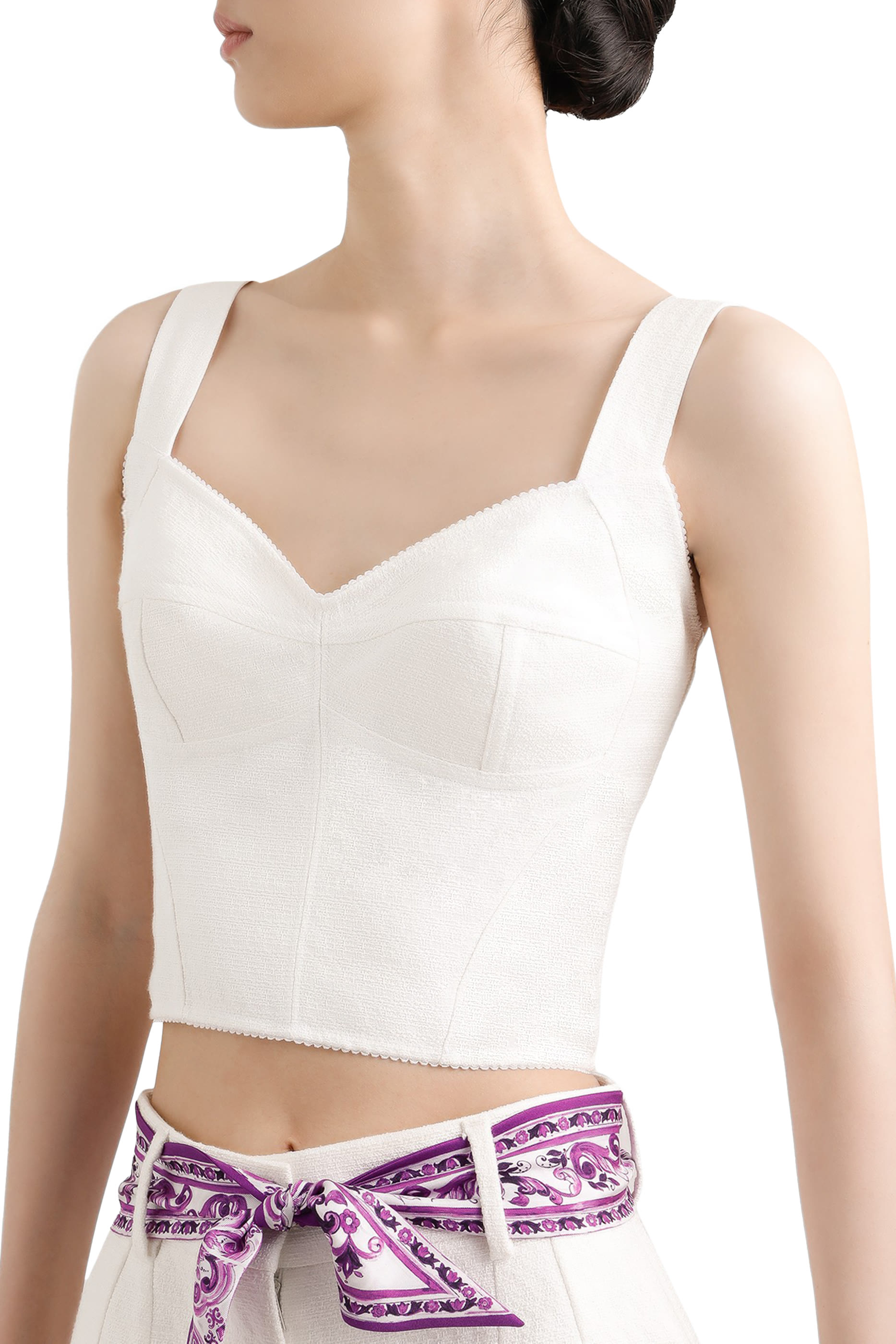 بلوزة بصدرية بنمط مشد بقصة ضيقة دانتيل وجاكار