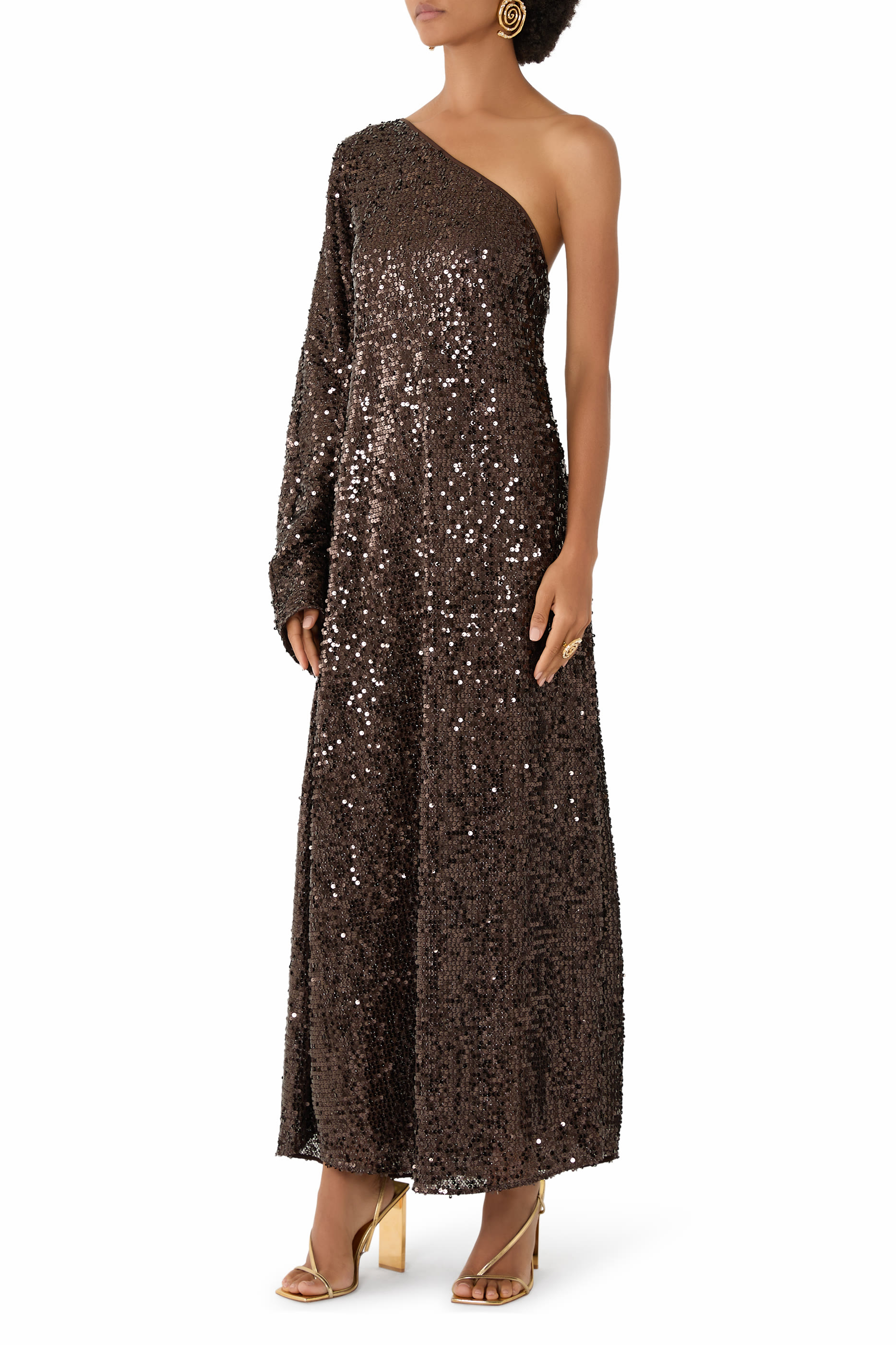 فستان طويل منسوج مزين بترتر