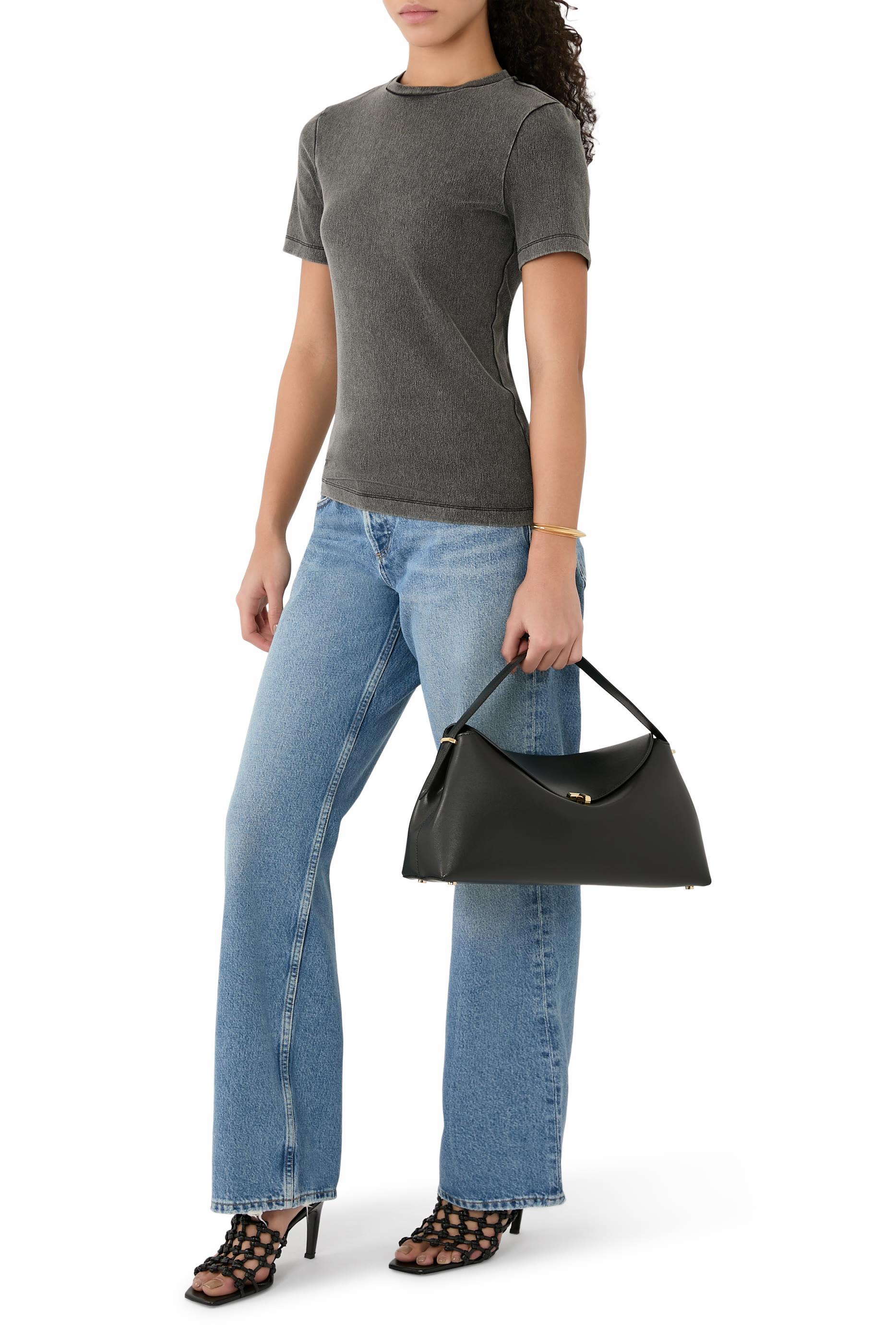 حقيبة بقفل بتصميم حرف T ويد علوية جلد