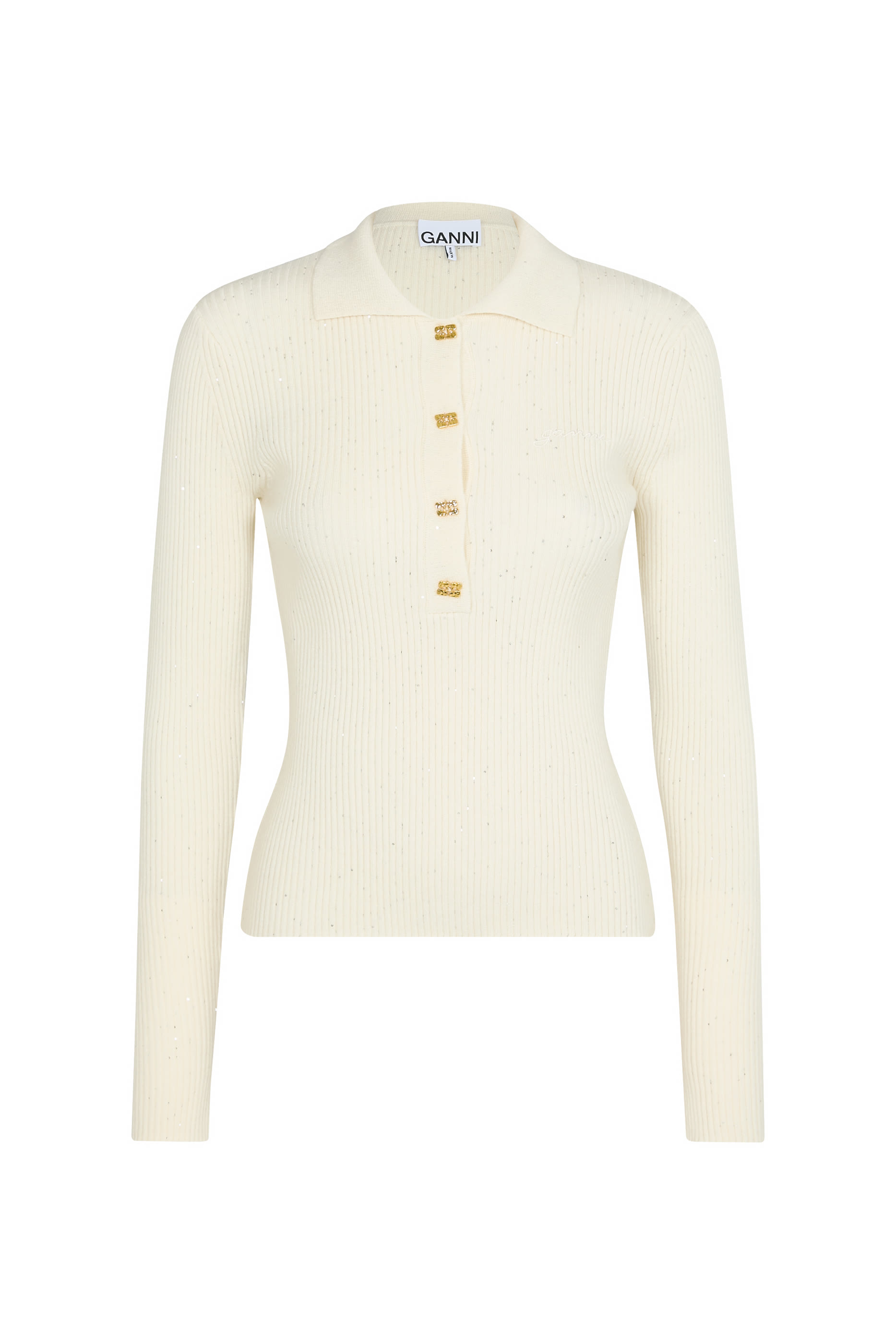 قميص بولو منسوج ومزين بترتر رفيع