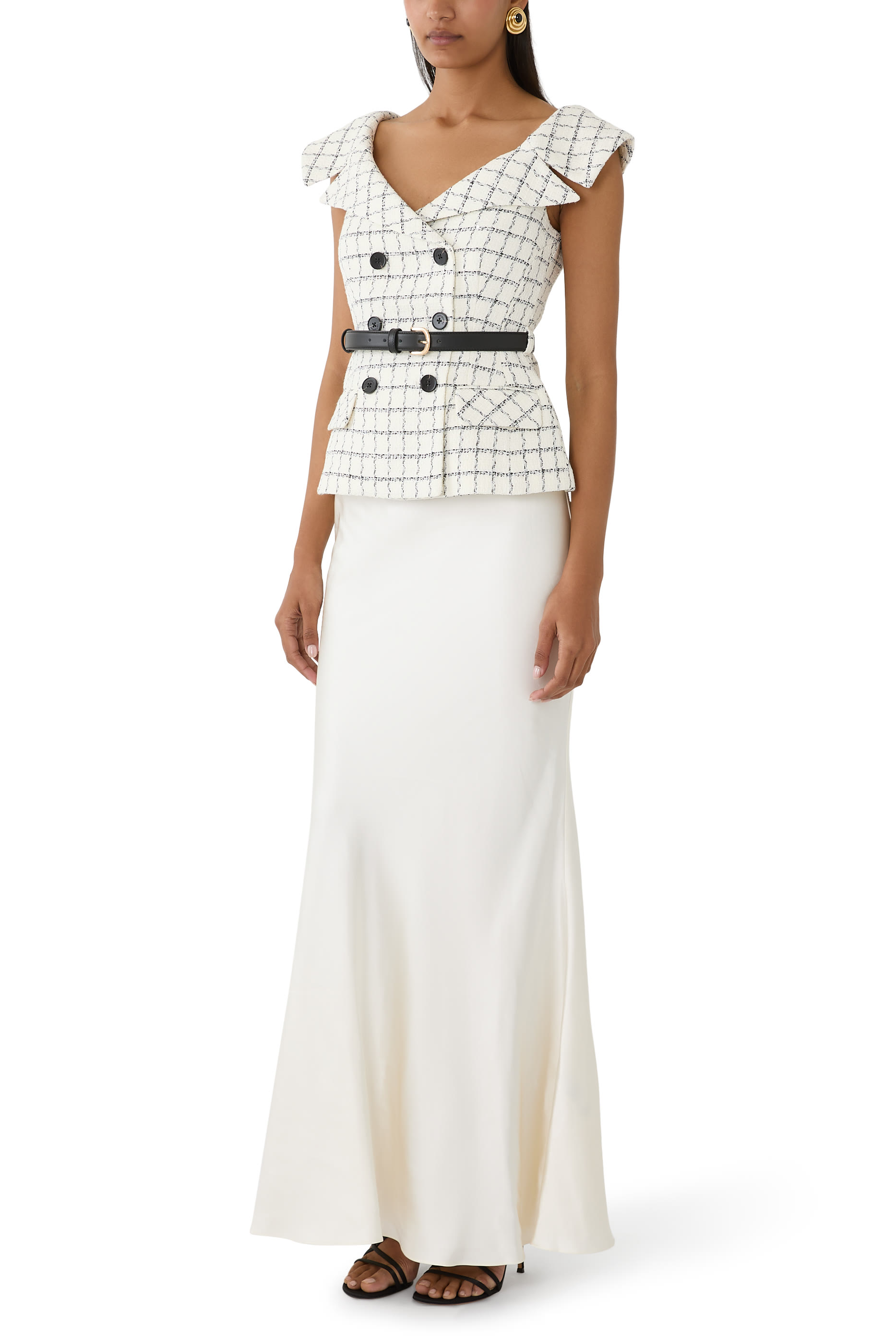 فستان بنقشة مربعات بوكليه طويل ساتان