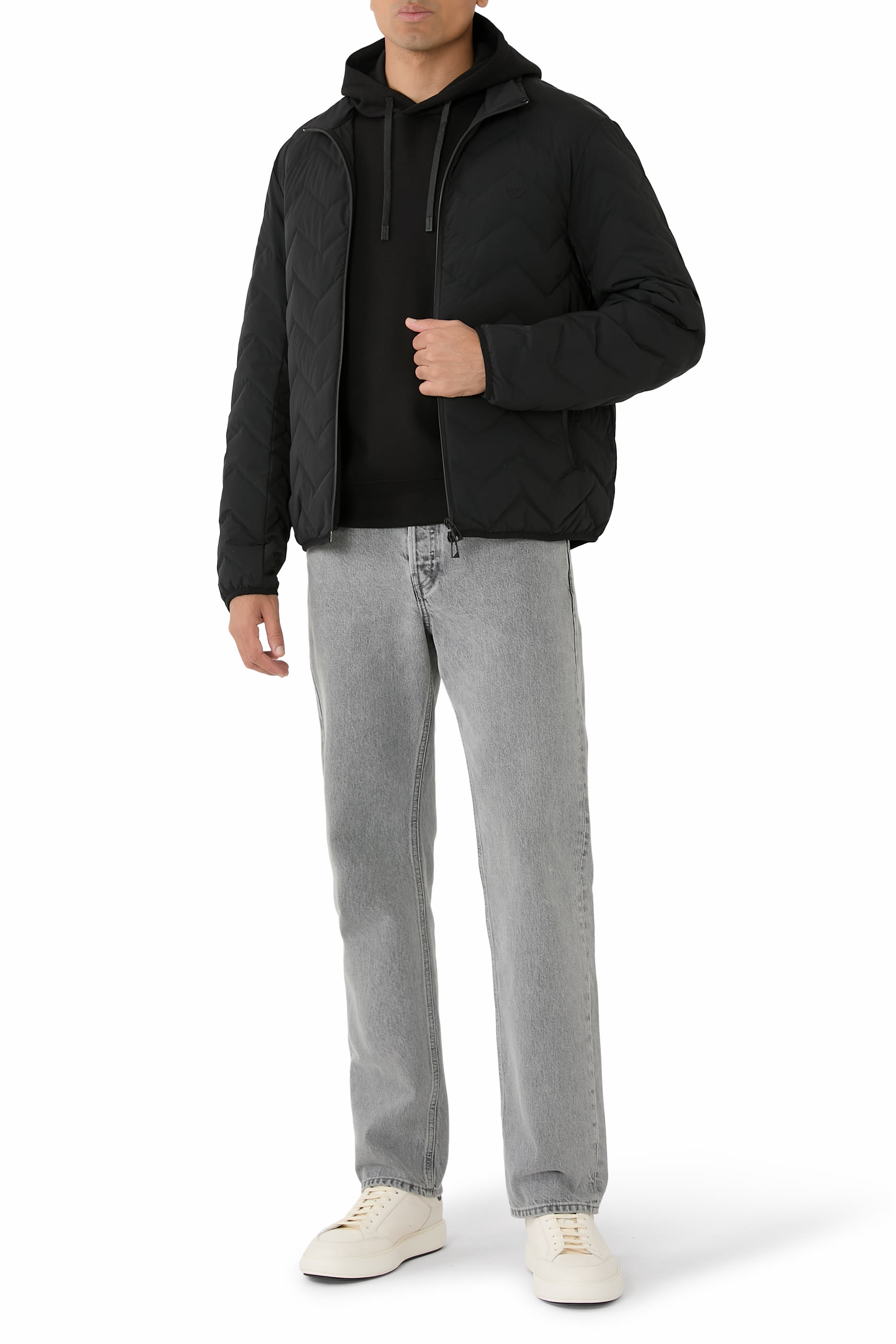 جاكيت بتصميم مبطن مقاوم للماء بنمط شيفرون نايلون وسباندكس