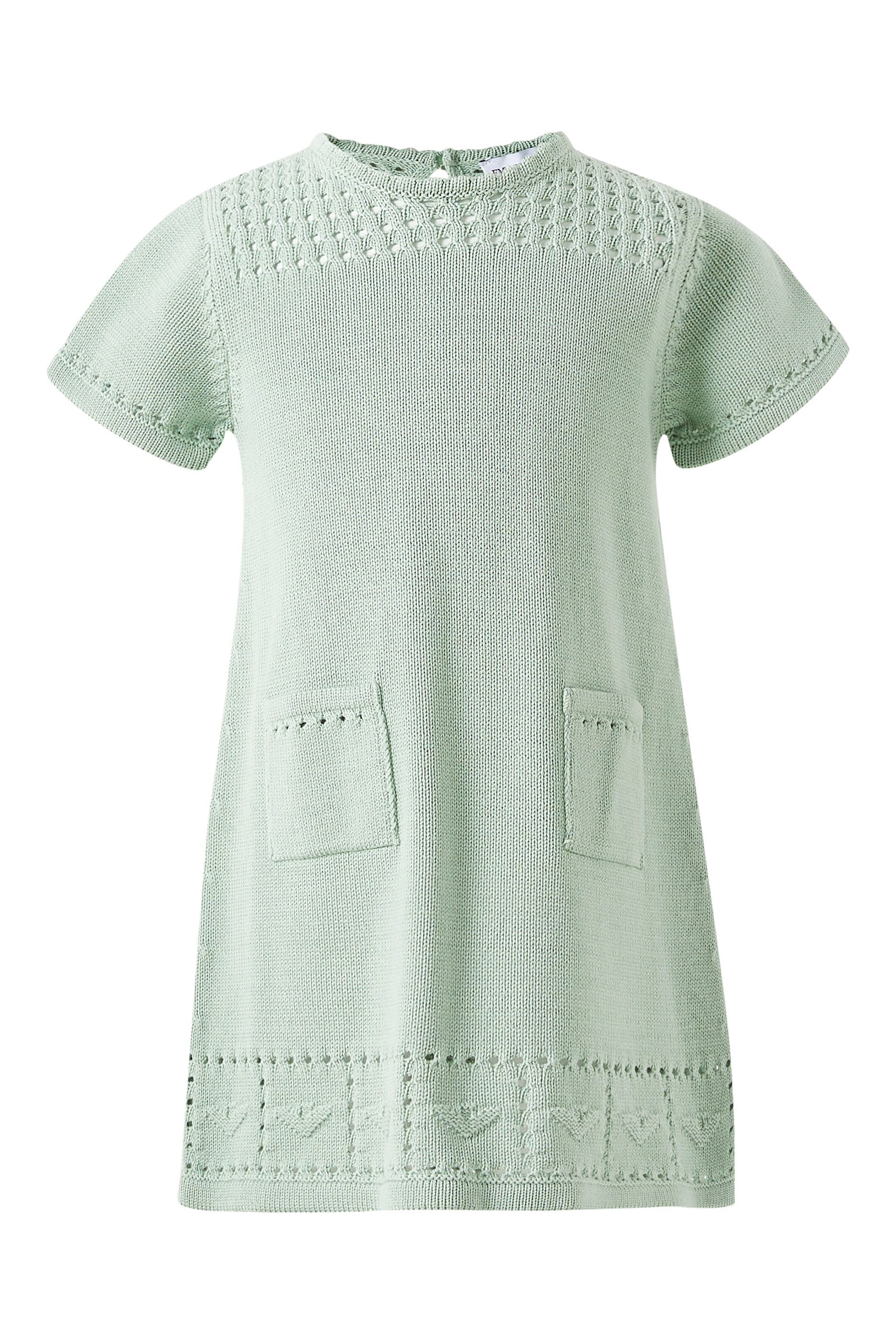 فستان منسوج بتفاصيل جيوب أمامية للأطفال