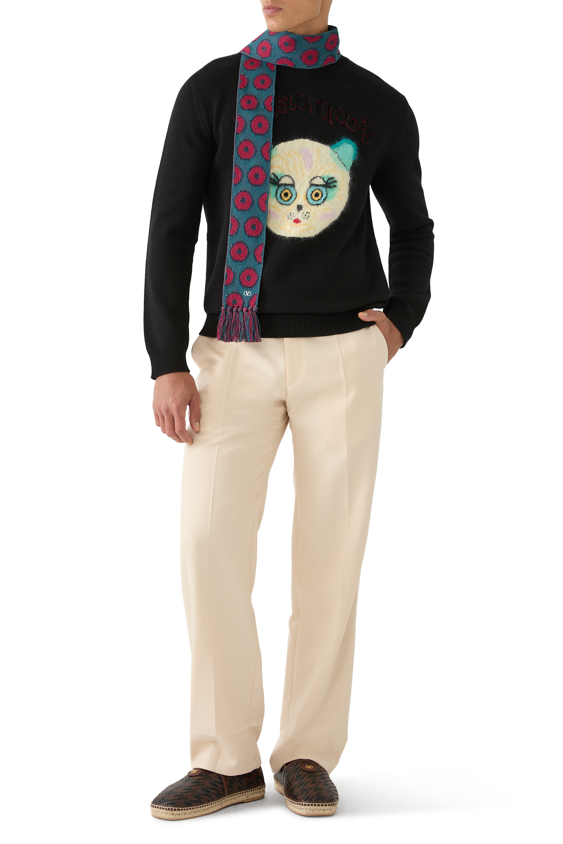 كنزة برقعة شعار الماركة صوف وقطن