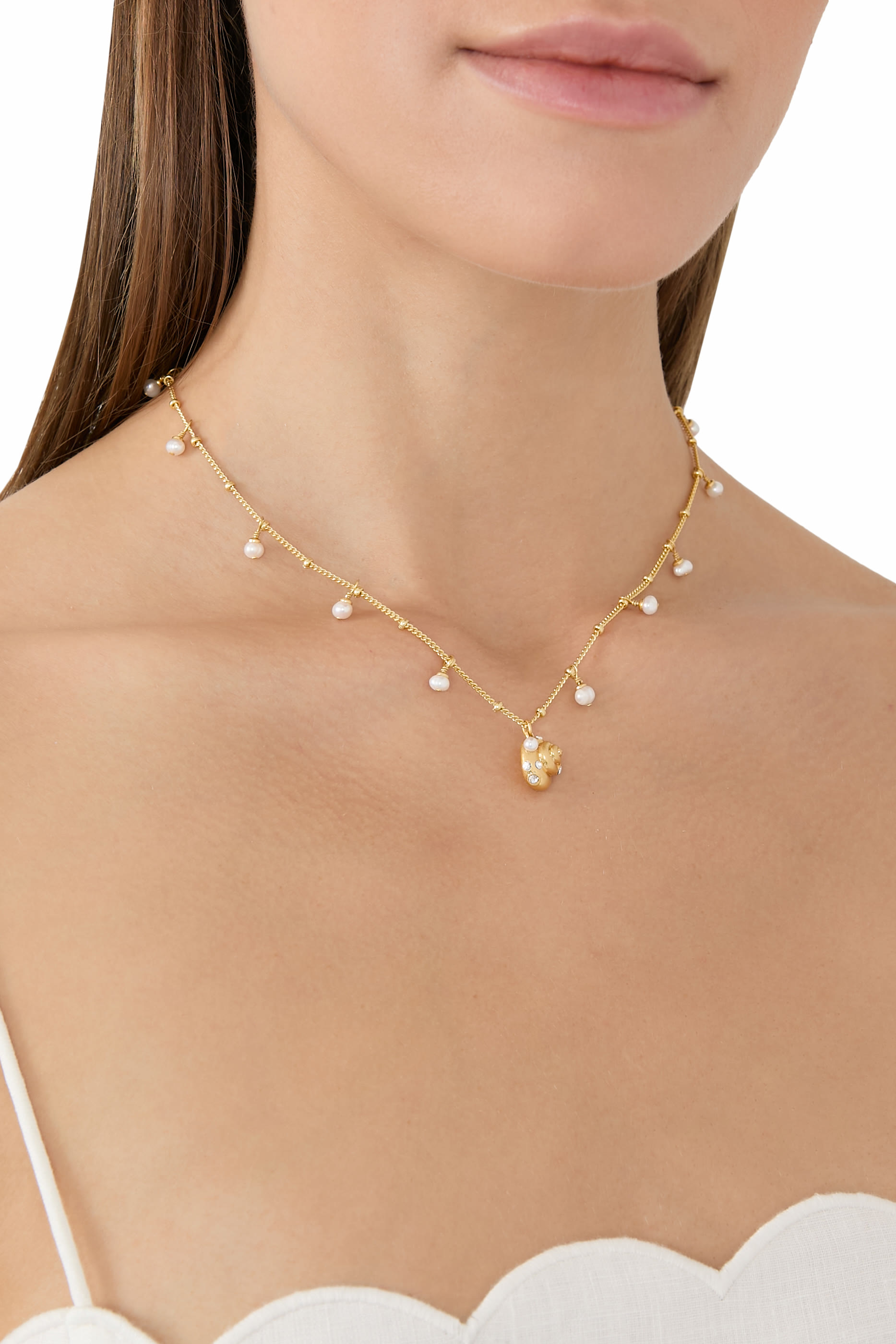 قلادة بيتشسايد مرصعة بلؤلؤ مياه عذبة وأحجار زركونيا مكعبة نحاس مطلي