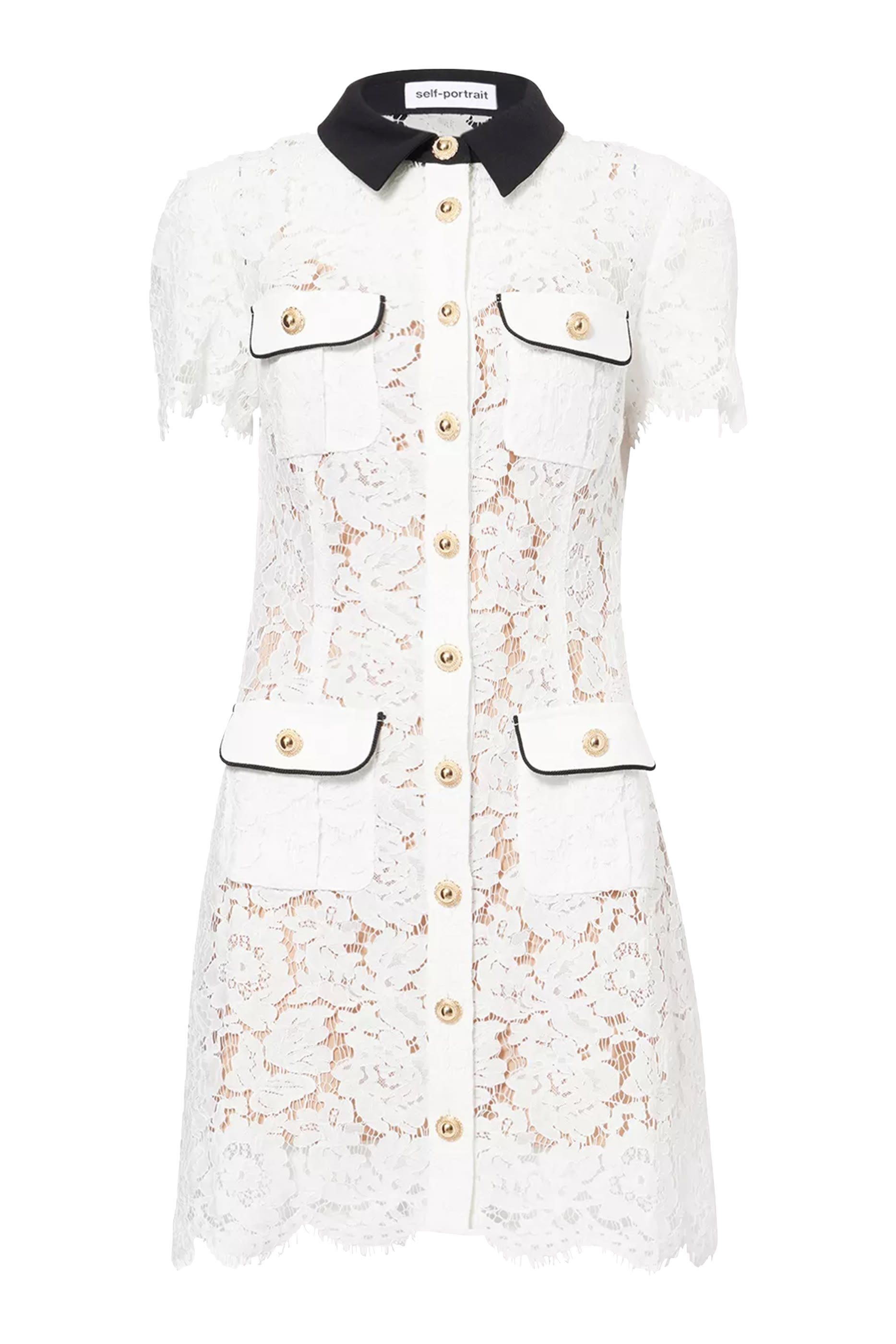 فستان قصير بياقة بلون مغاير دانتيل null