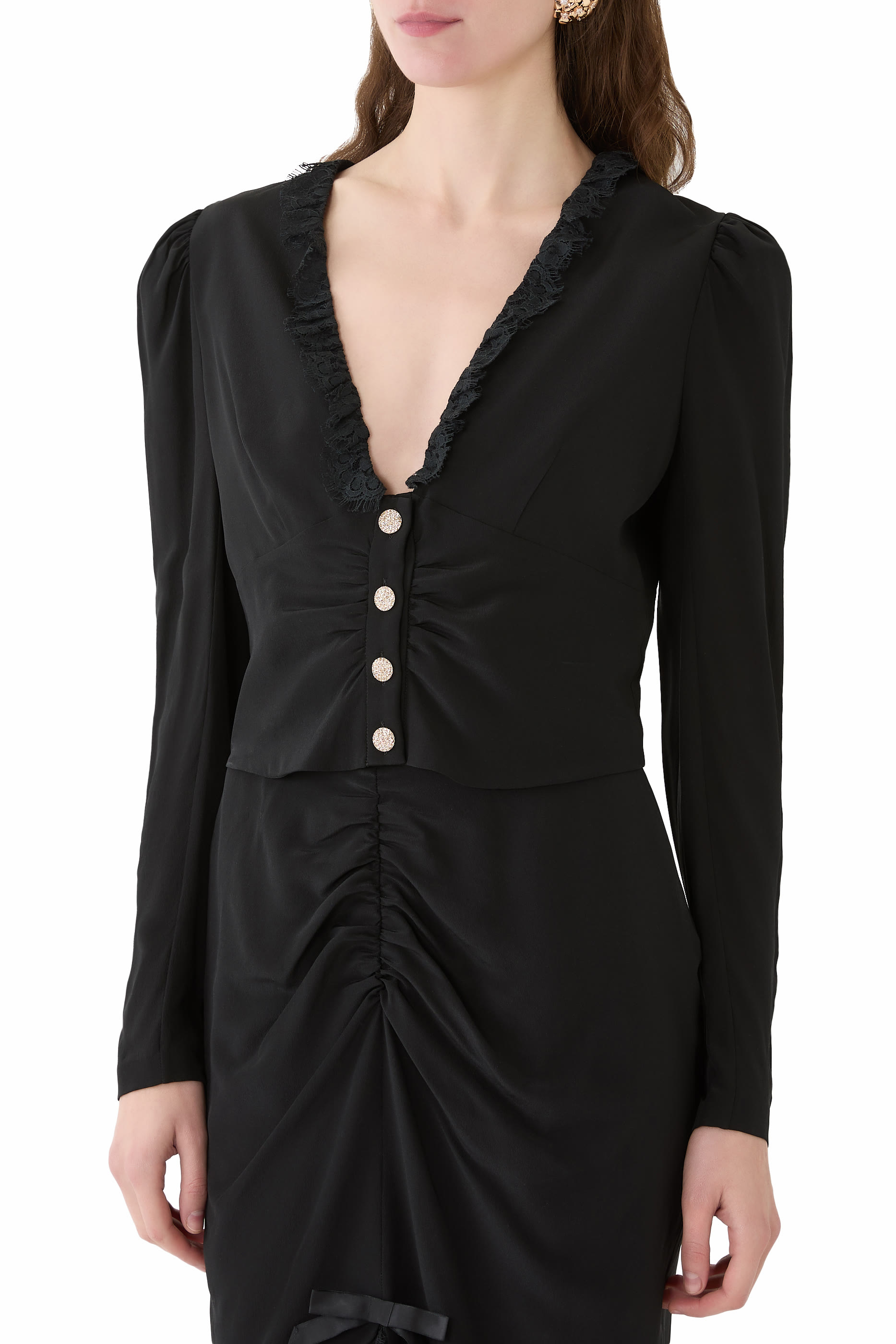 بلوزة بتصميم صدرية مزينة بكشكش حرير