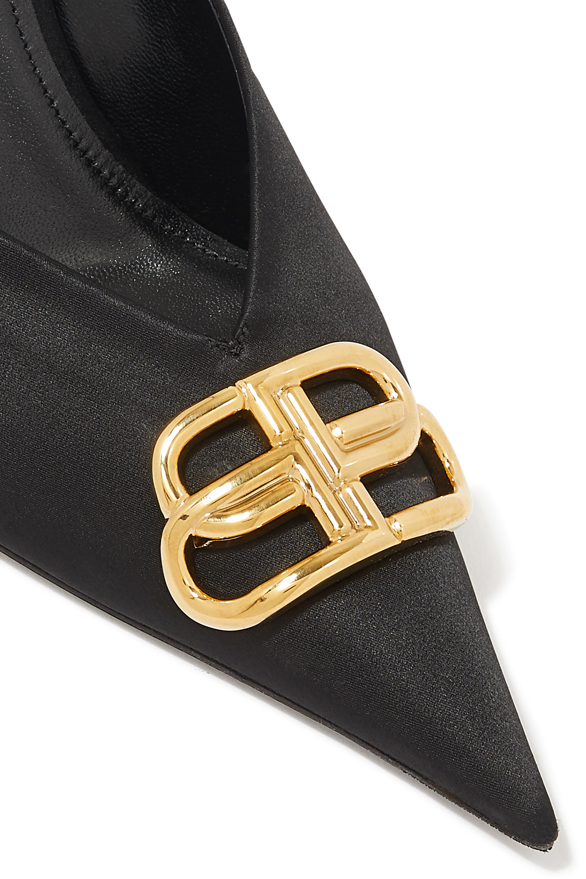 Satin Square Knife Slingback Mules