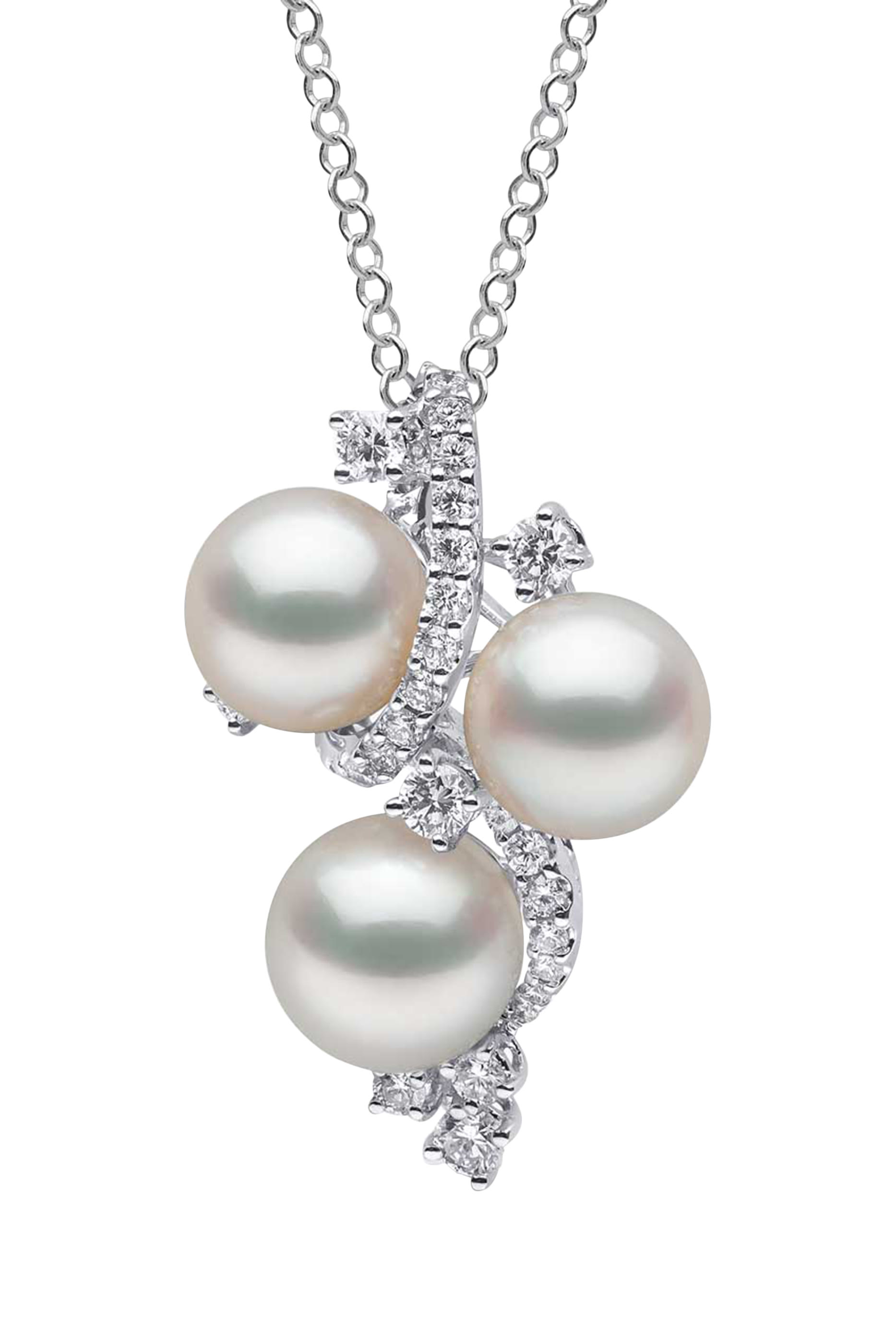 قلادة بدلاية مرصعة بالماس ولؤلؤ أكويا، ذهب أبيض عيار 18