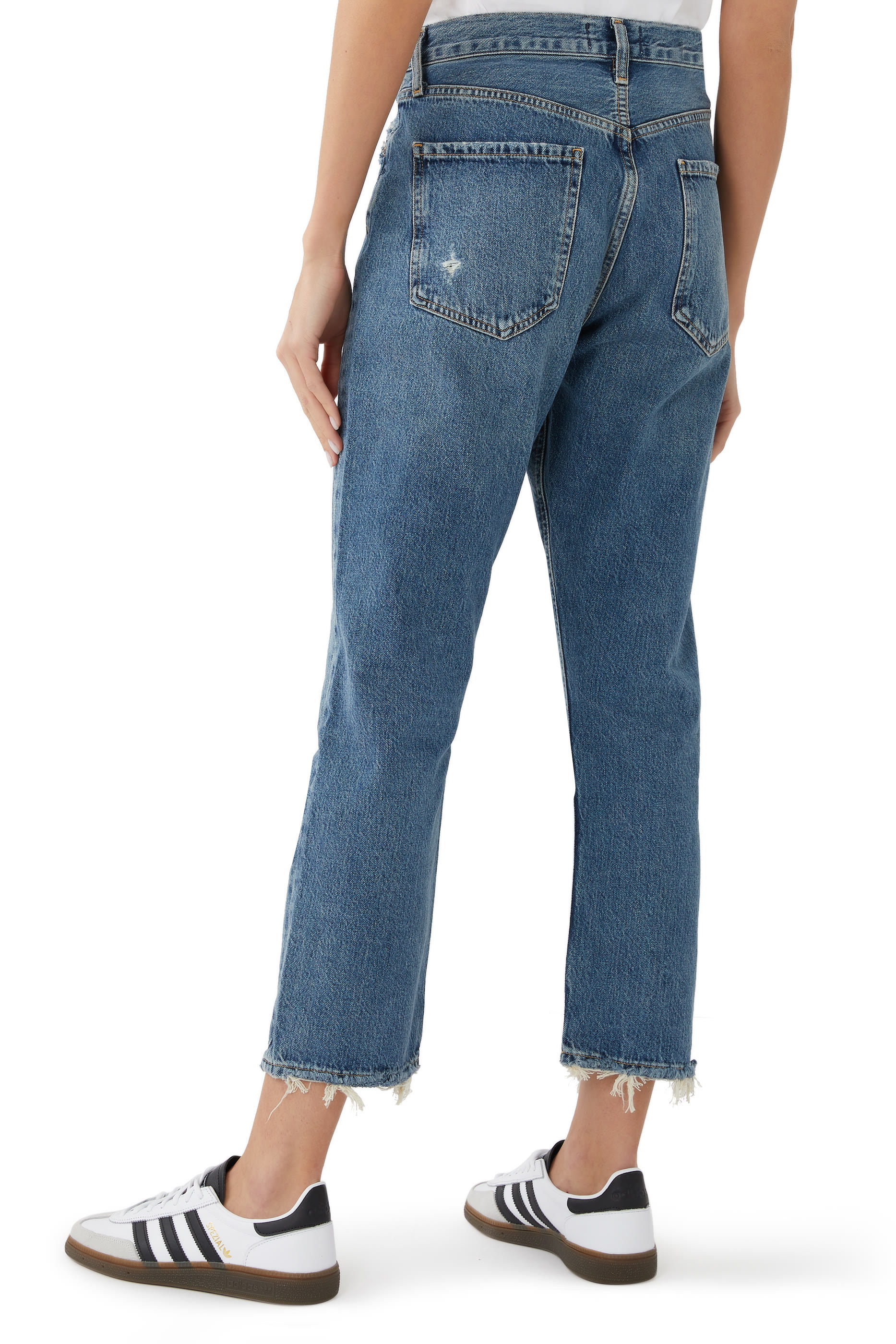 بنطال جينز رايلي بخصر مرتفع وقصة ساق مستقيمة قصيرة