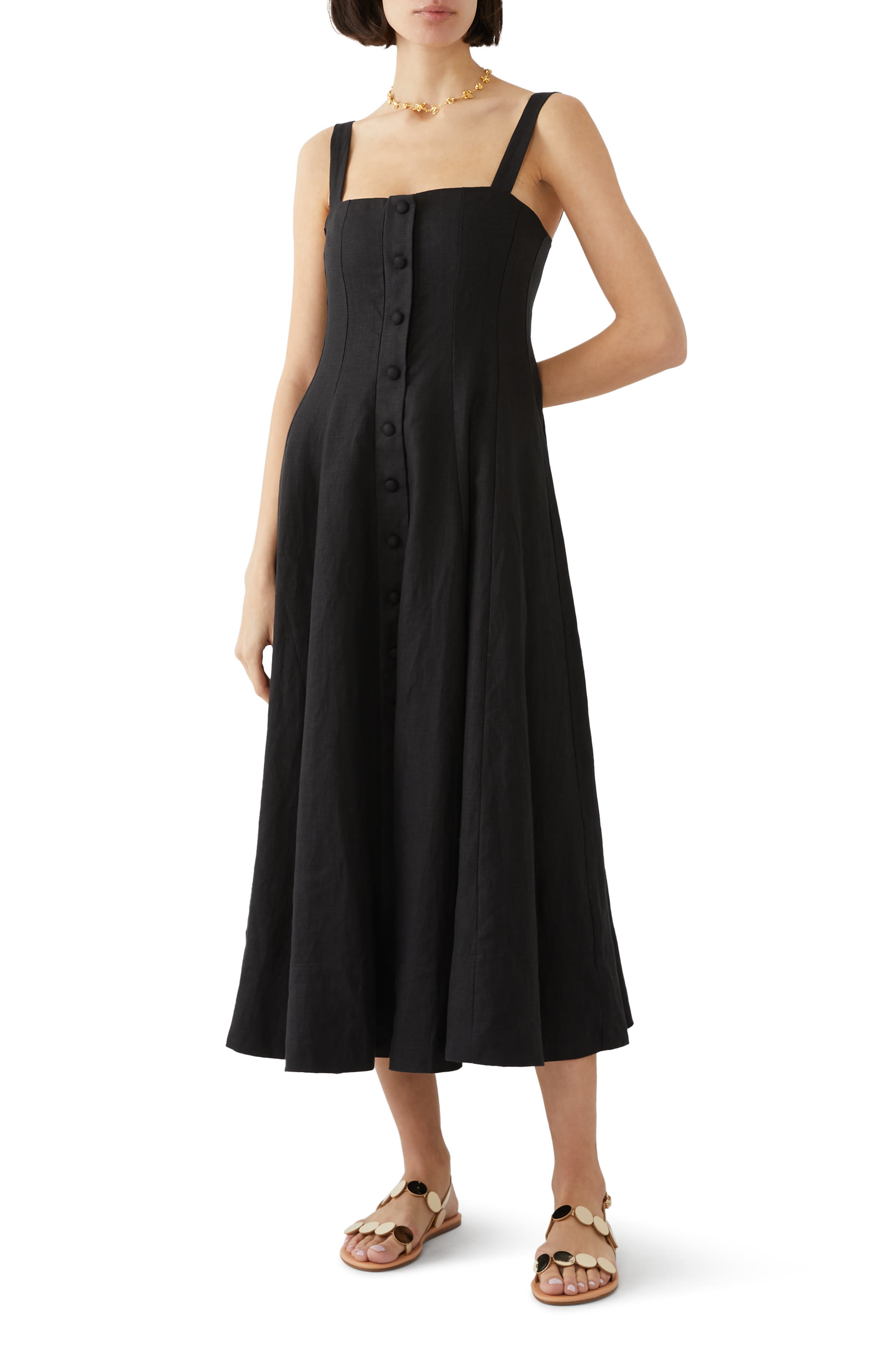 فستان كوربيير متوسط الطول بطيات كتان فستان كوربيير متوسط الطول بطيات كتان