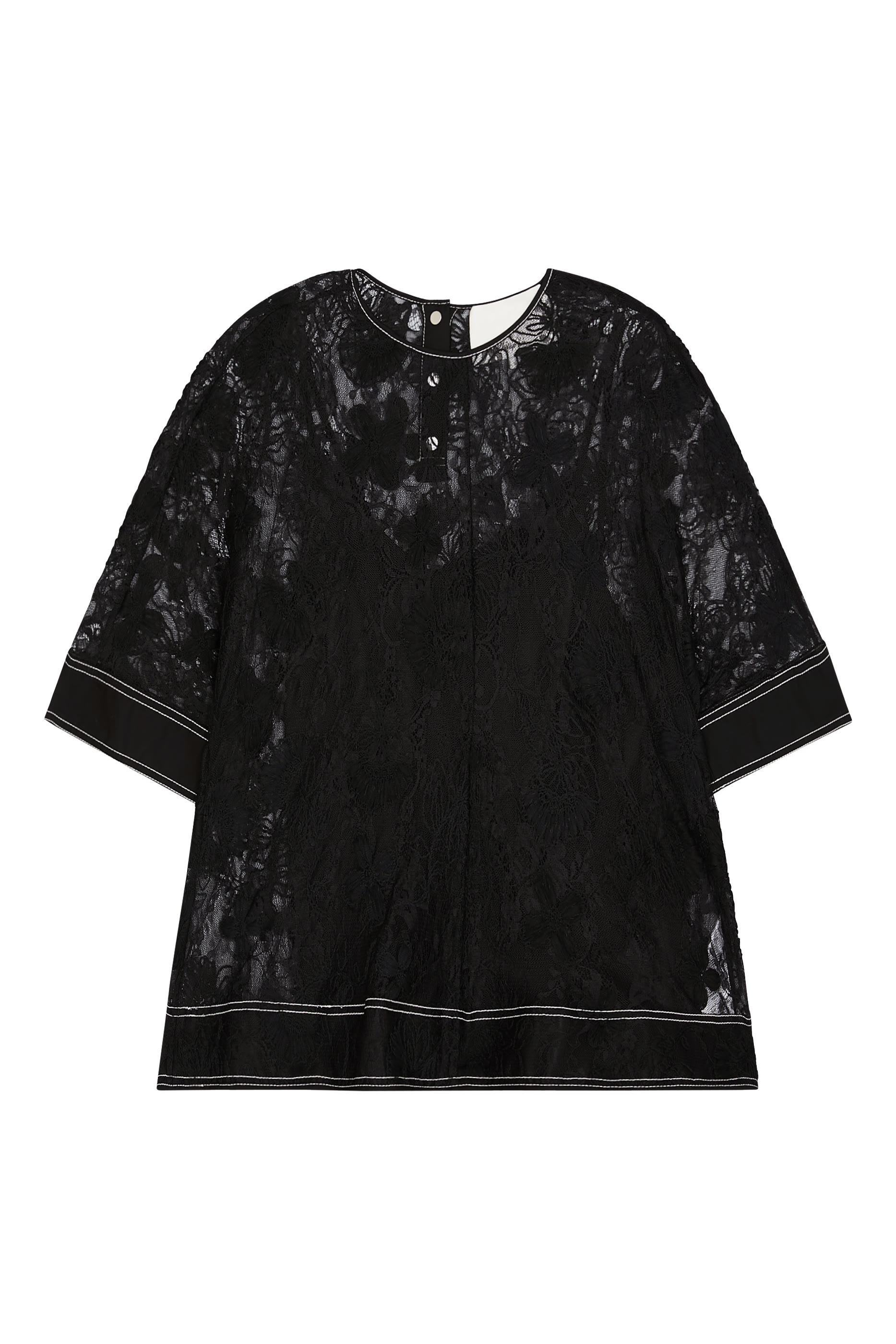 بلوزة بحافة جرس دانتيل بارز الملمس