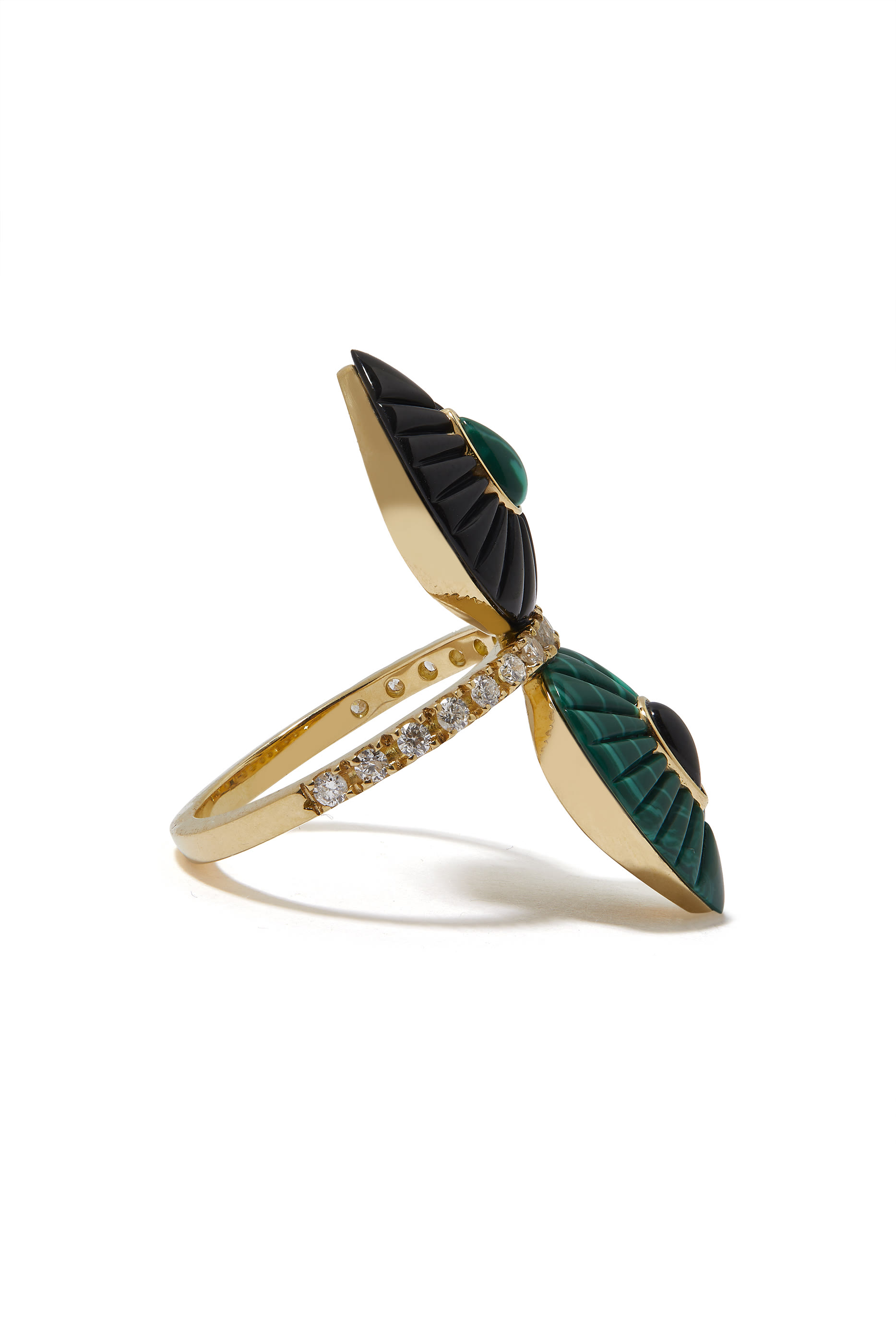 Bond Street Ring, 18k Yellow Gold with Diamond & Malachite