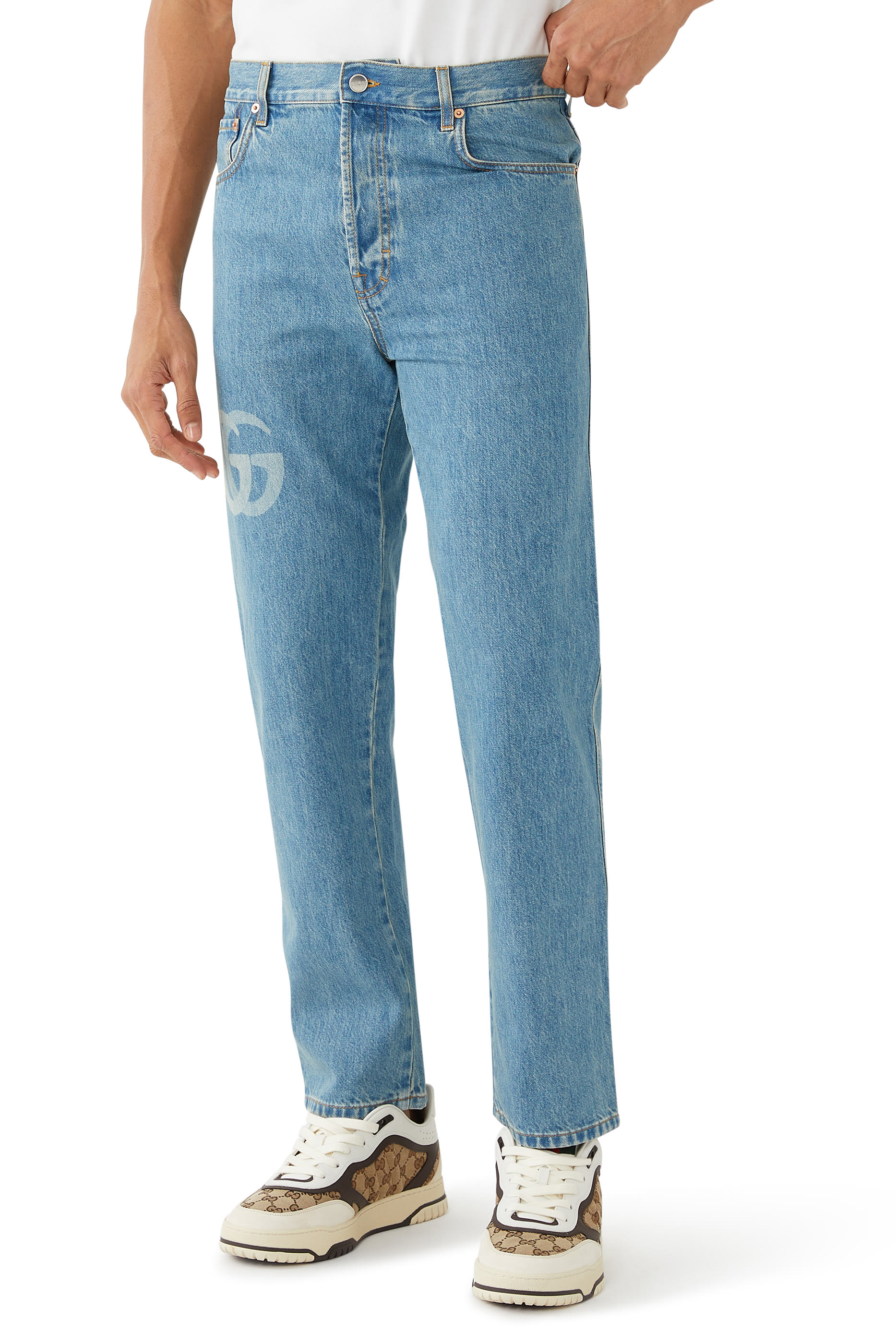 بنطال ليزرد دنيم بشعار الماركة مزدوج