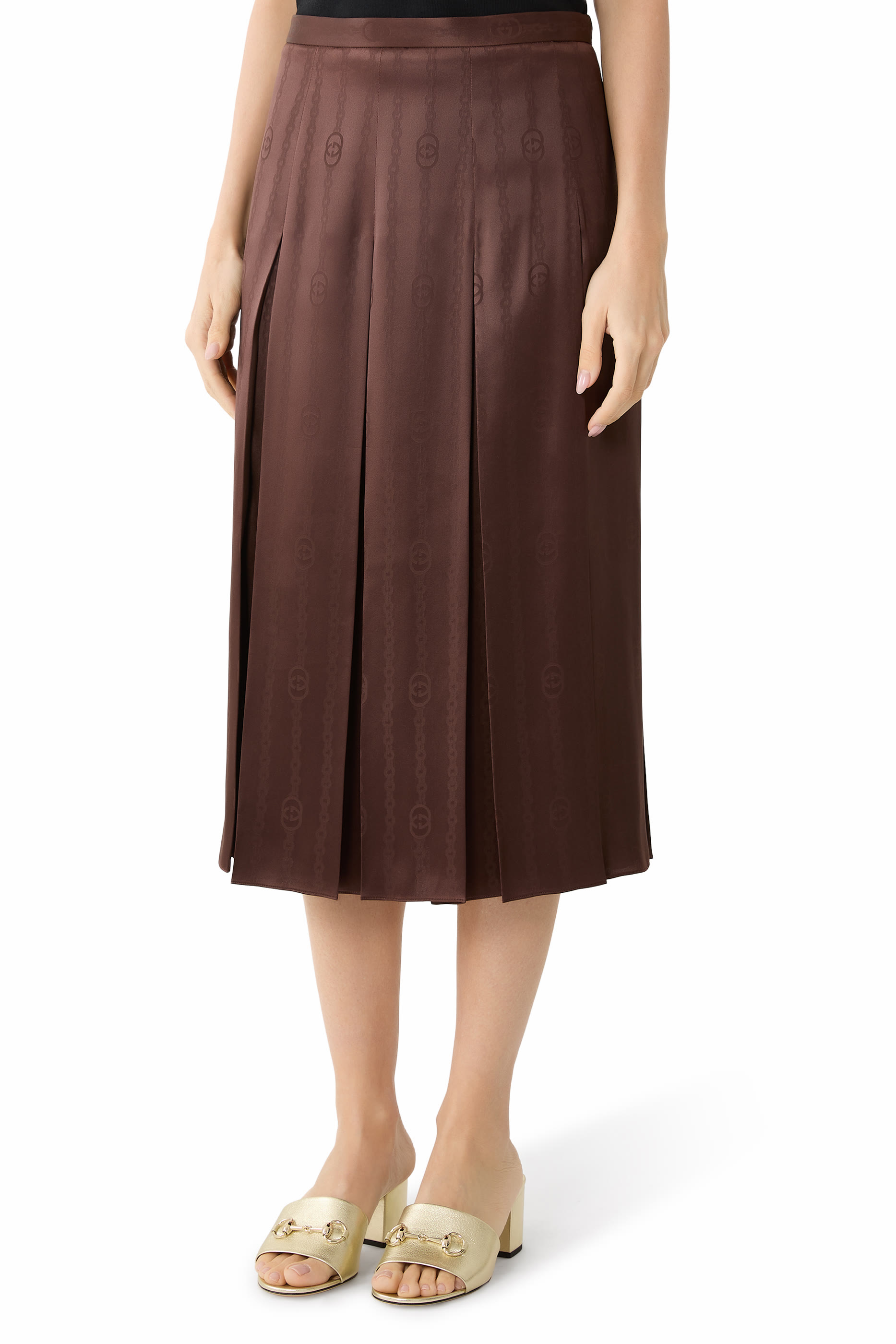 تنورة بنقشة حرفي شعار الماركة حرير جاكار