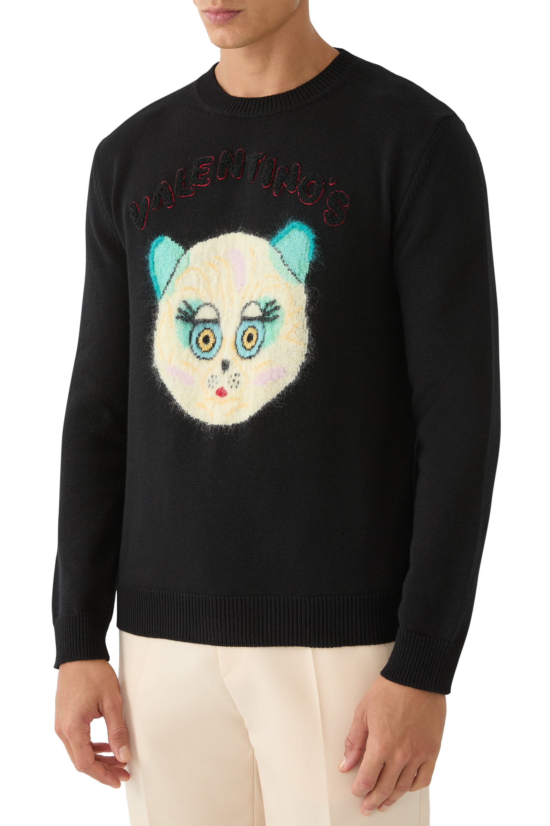 كنزة برقعة شعار الماركة صوف وقطن