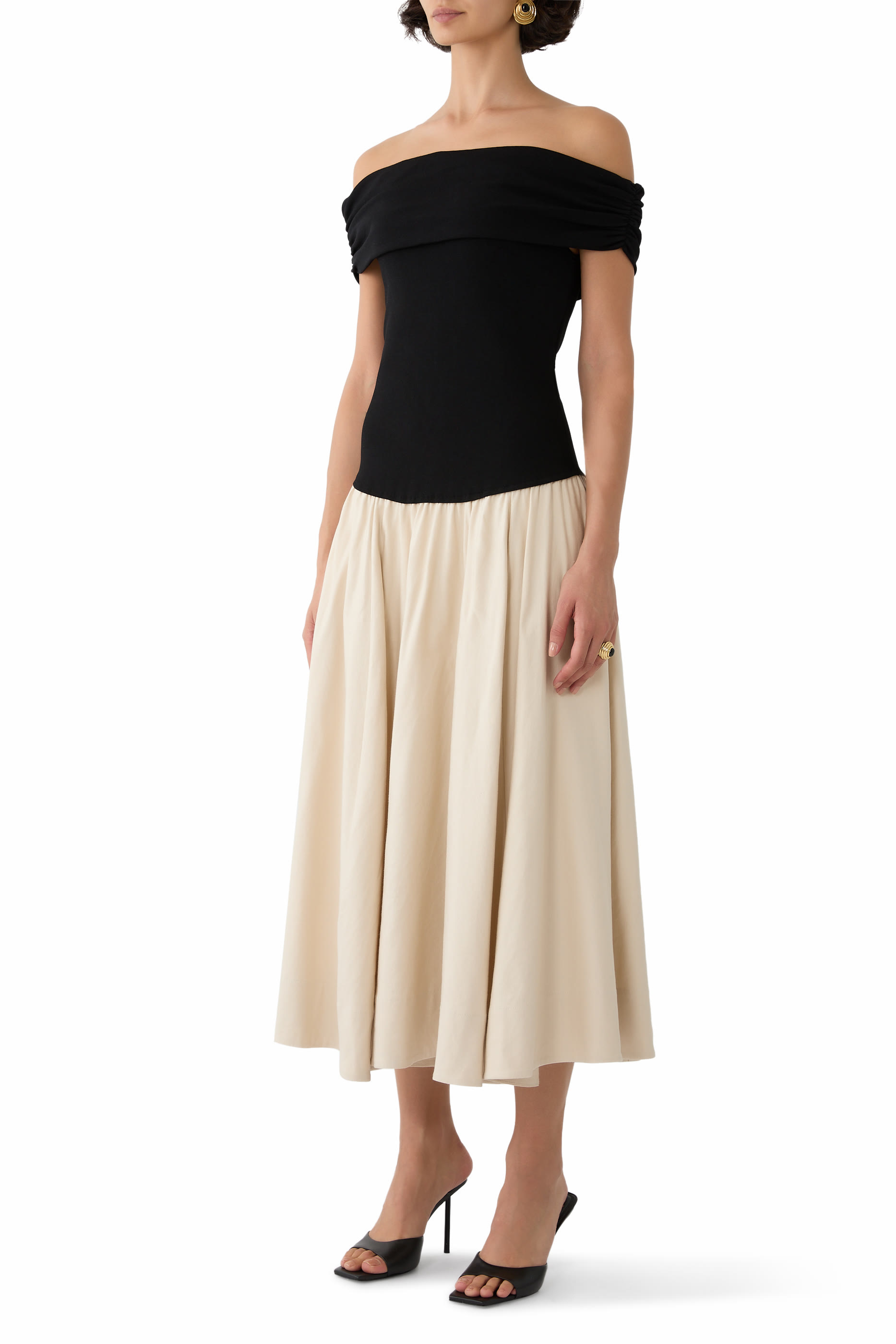 فستان أدلاين متوسط الطول كتان منسوج