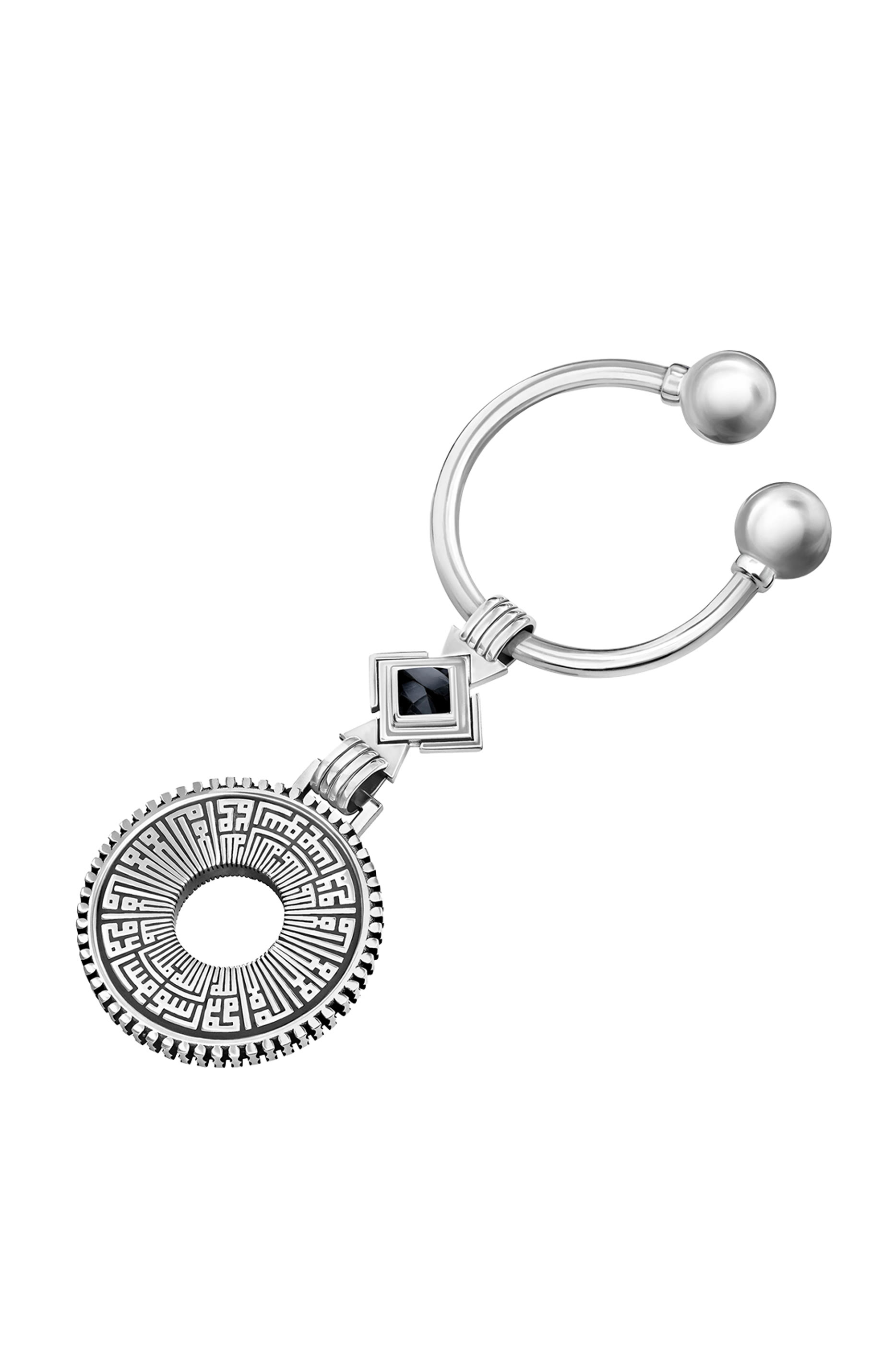 سلسلة مفاتيح مرصعة بعقيق أسود، فضة إسترلينية